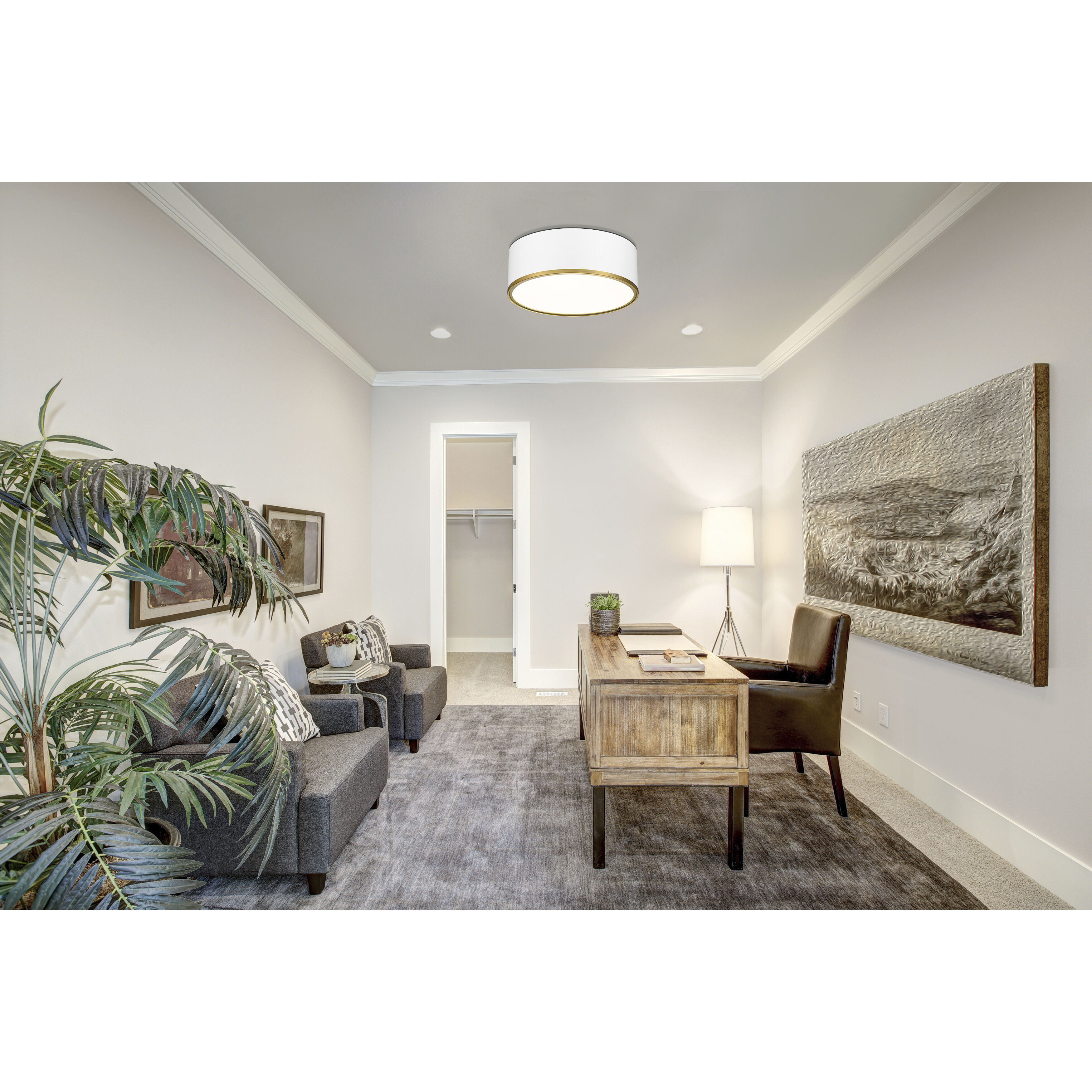 Arlo 3 Light 16 inch Matte White and Rubbed Brass Flush Mount Ceiling Light