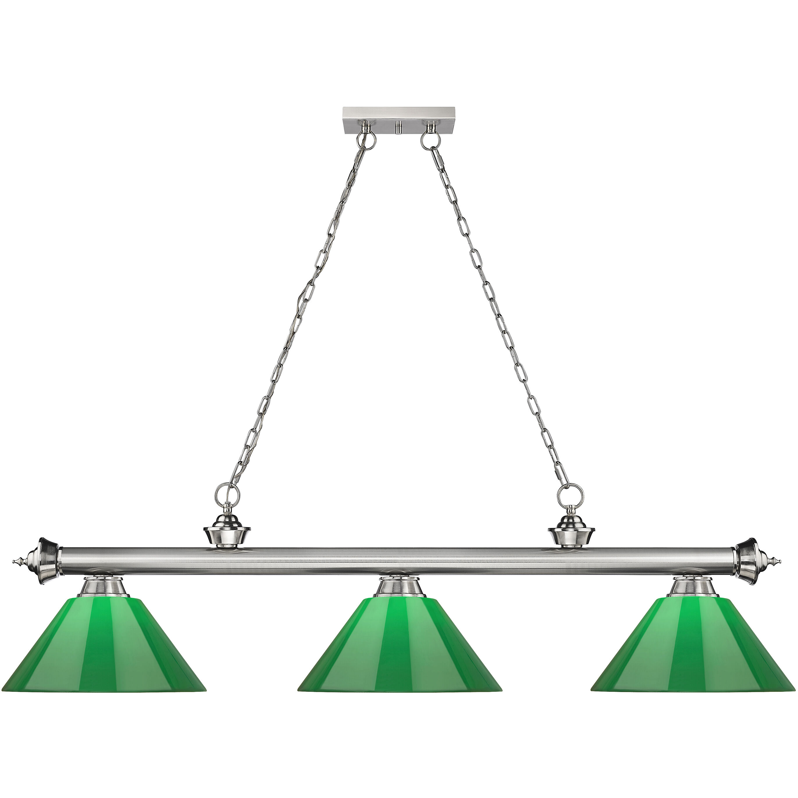 Cordon 3 Light 57.25 inch Brushed Nickel Billiard Ceiling Light in Green Plastic