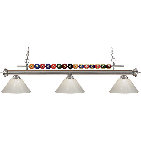 Shark 3 Light 58 inch Brushed Nickel Billiard Ceiling Light in White Plastic