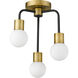 Neutra 3 Light 14 inch Matte Black and Foundry Brass Semi Flush Mount Ceiling Light