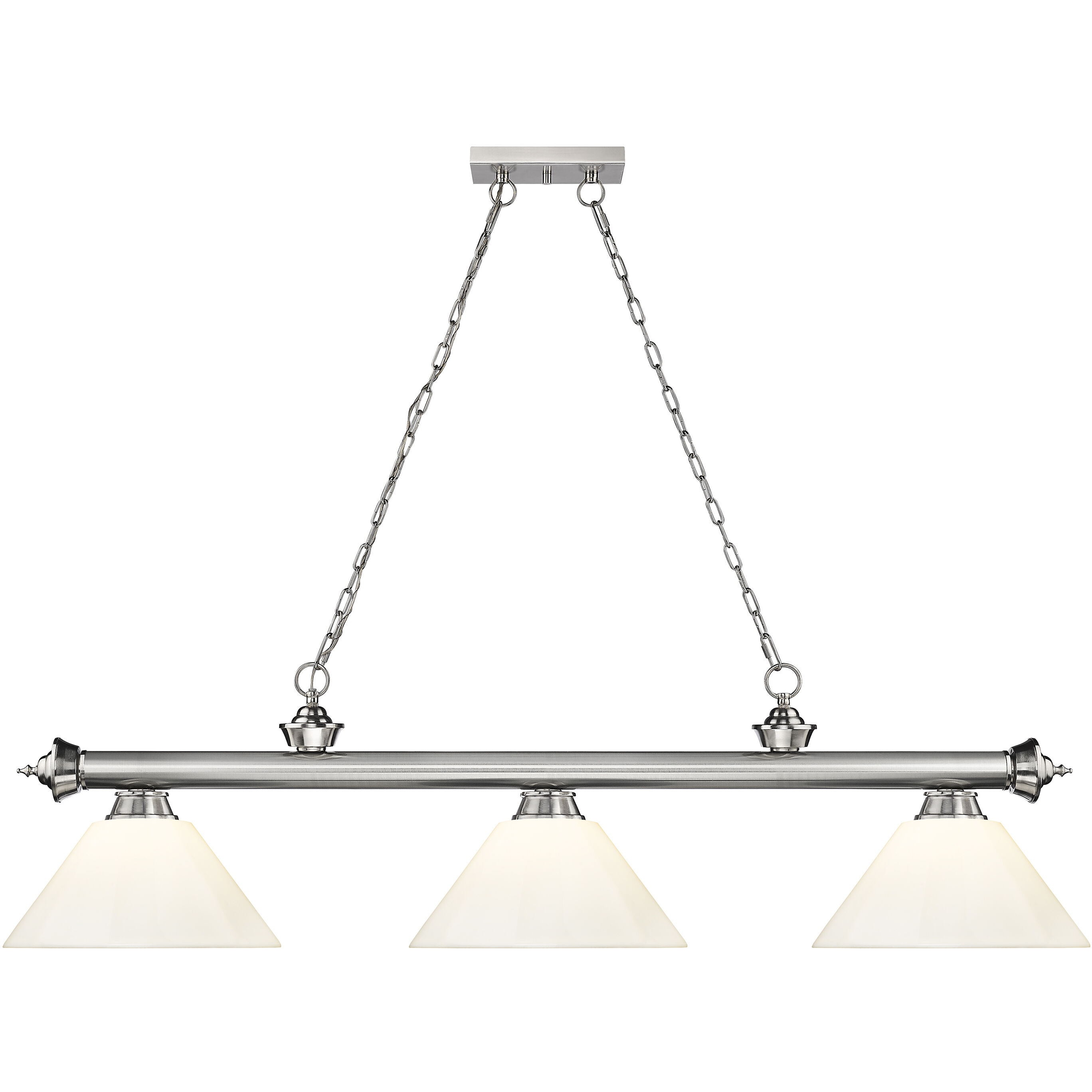 Cordon 3 Light 57.25 inch Brushed Nickel Billiard Ceiling Light in White Plastic