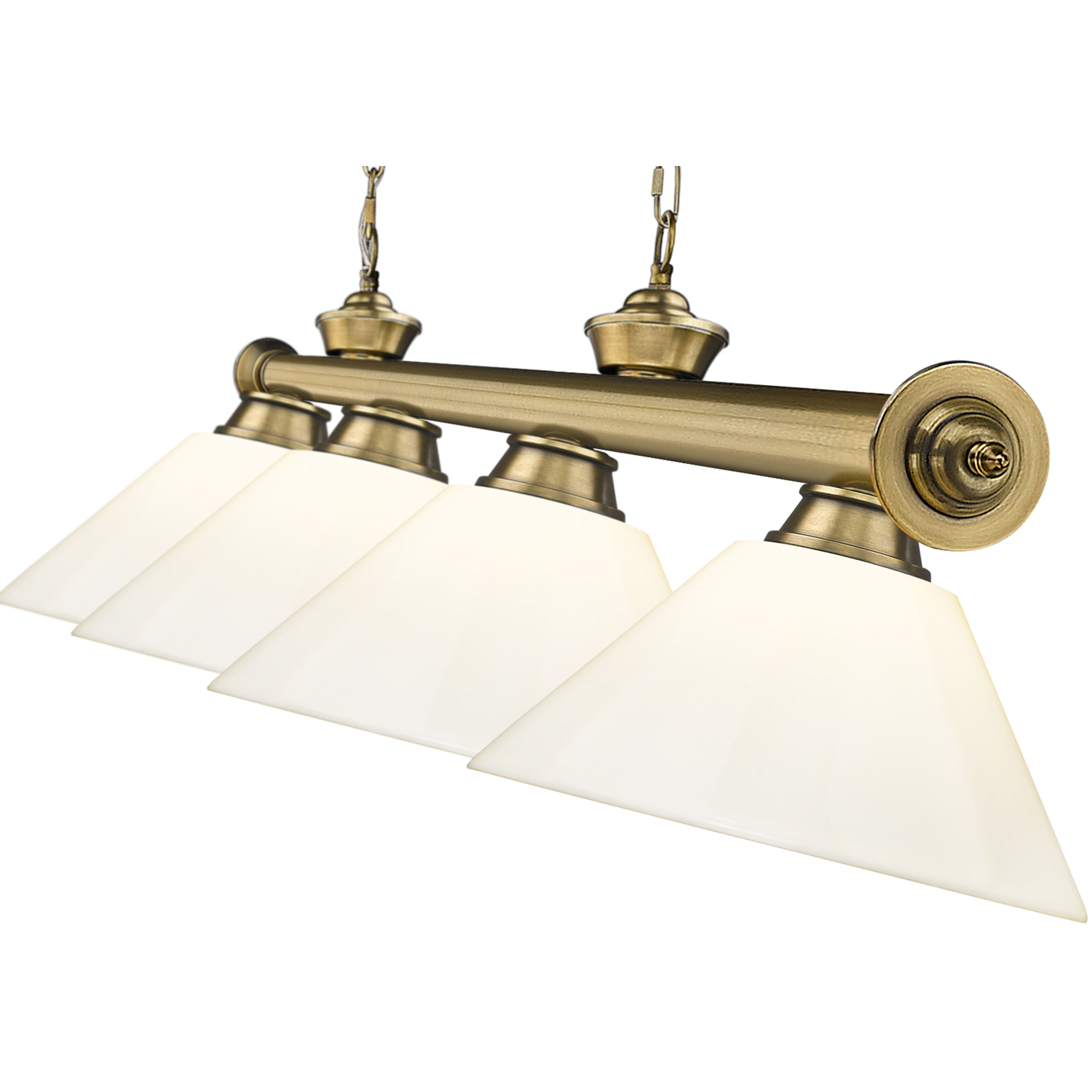 Cordon 4 Light 81.25 inch Rubbed Brass Billiard Ceiling Light in White Plastic