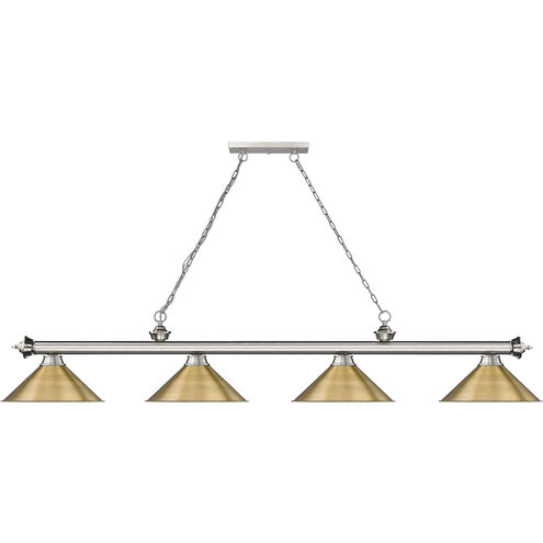 Cordon 4 Light 81.25 inch Brushed Nickel Billiard Ceiling Light in Rubbed Brass Metal