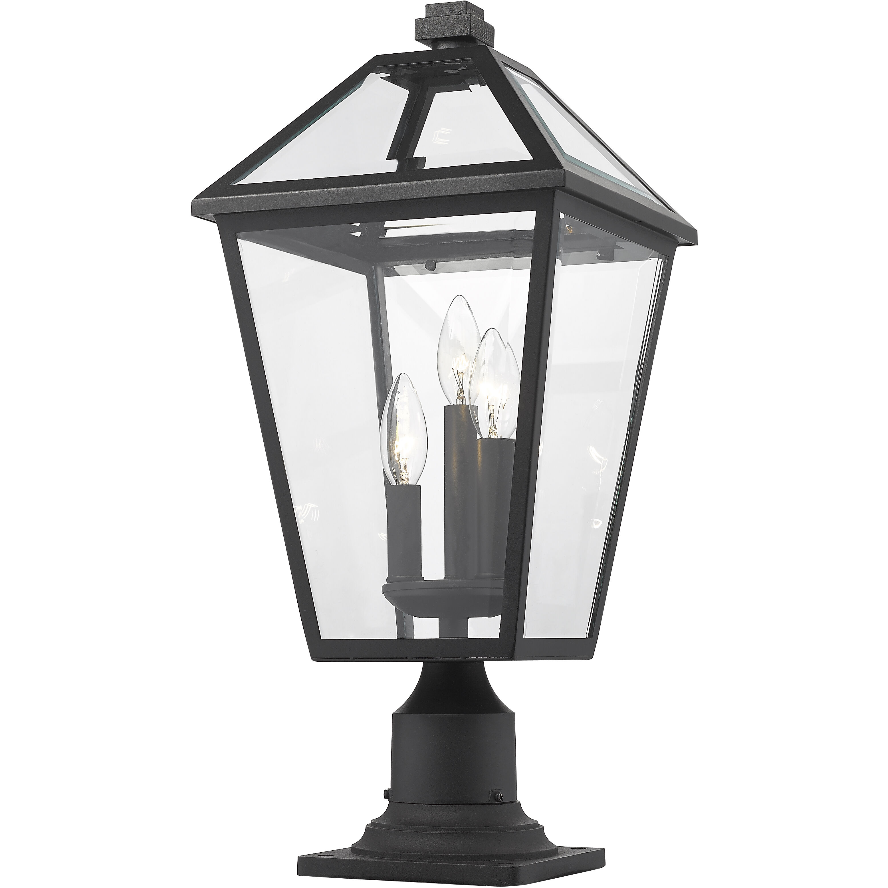 Talbot 3 Light 22 inch Black Outdoor Pier Mounted Fixture in Clear Beveled Glass