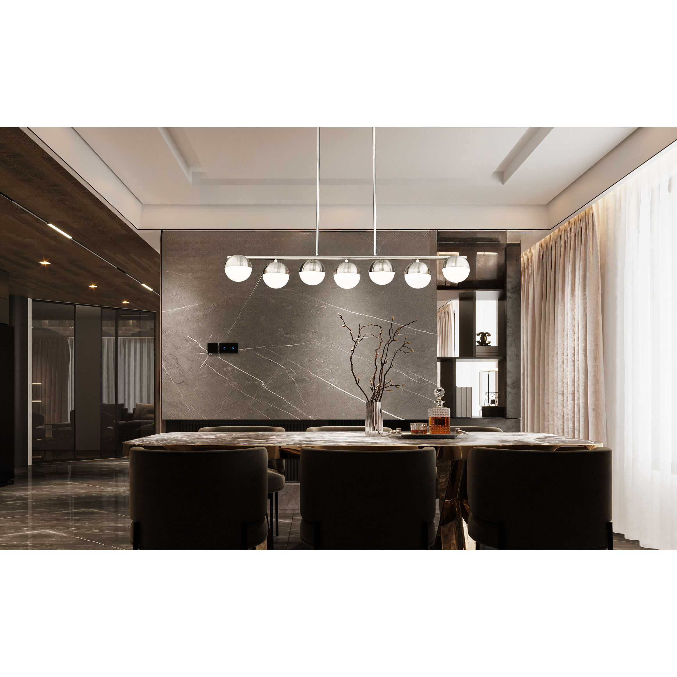 Realm Sphere Linear Chandelier Ceiling Light in Brushed Nickel