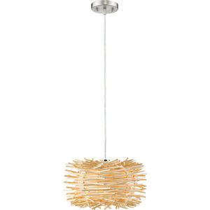 Sora 1 Light 12 inch Brushed Nickel Pendant Ceiling Light in Natural Willow