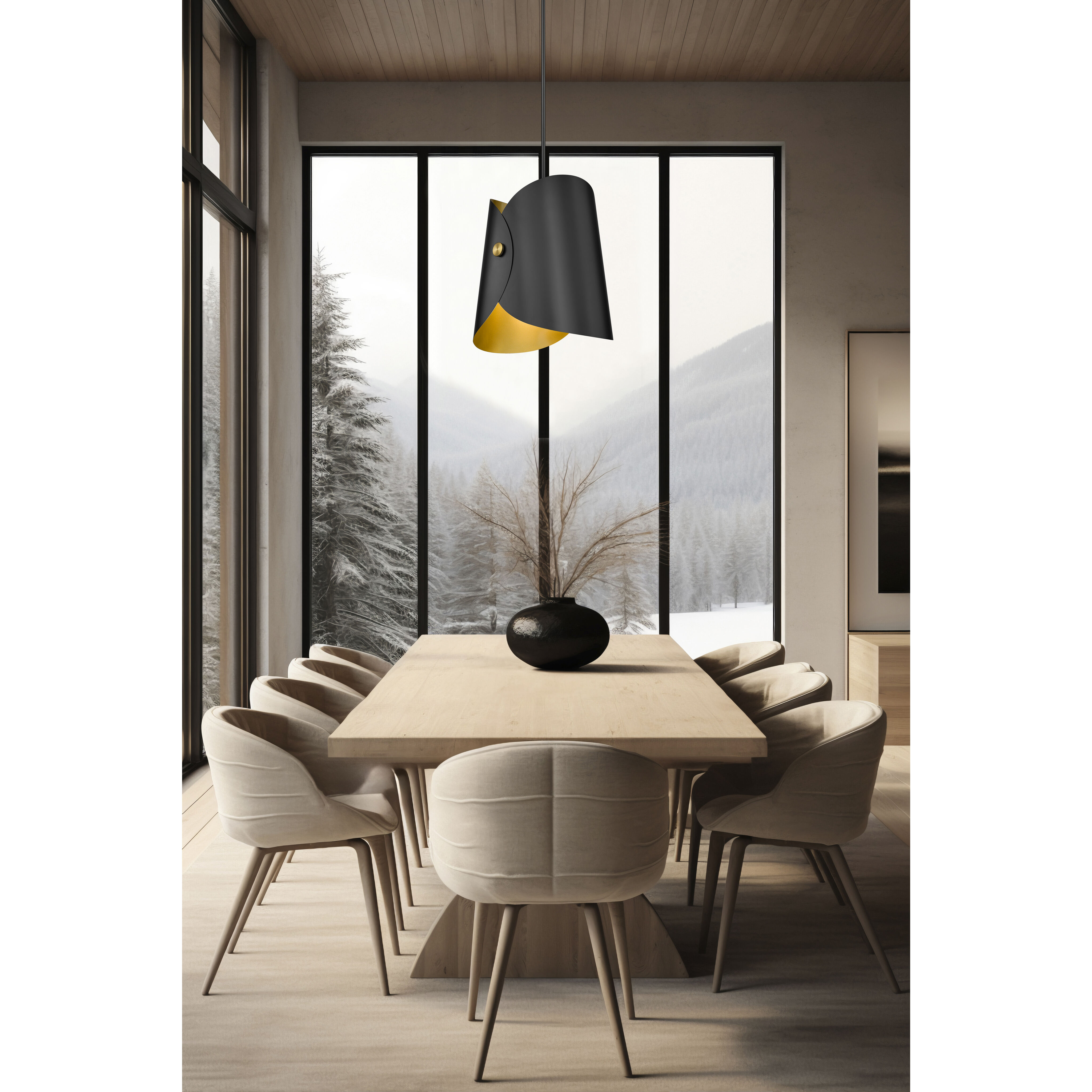 Salone 1 Light 14.25 inch Matte Black Pendant Ceiling Light in Matte Black Outer,  Gold Inner