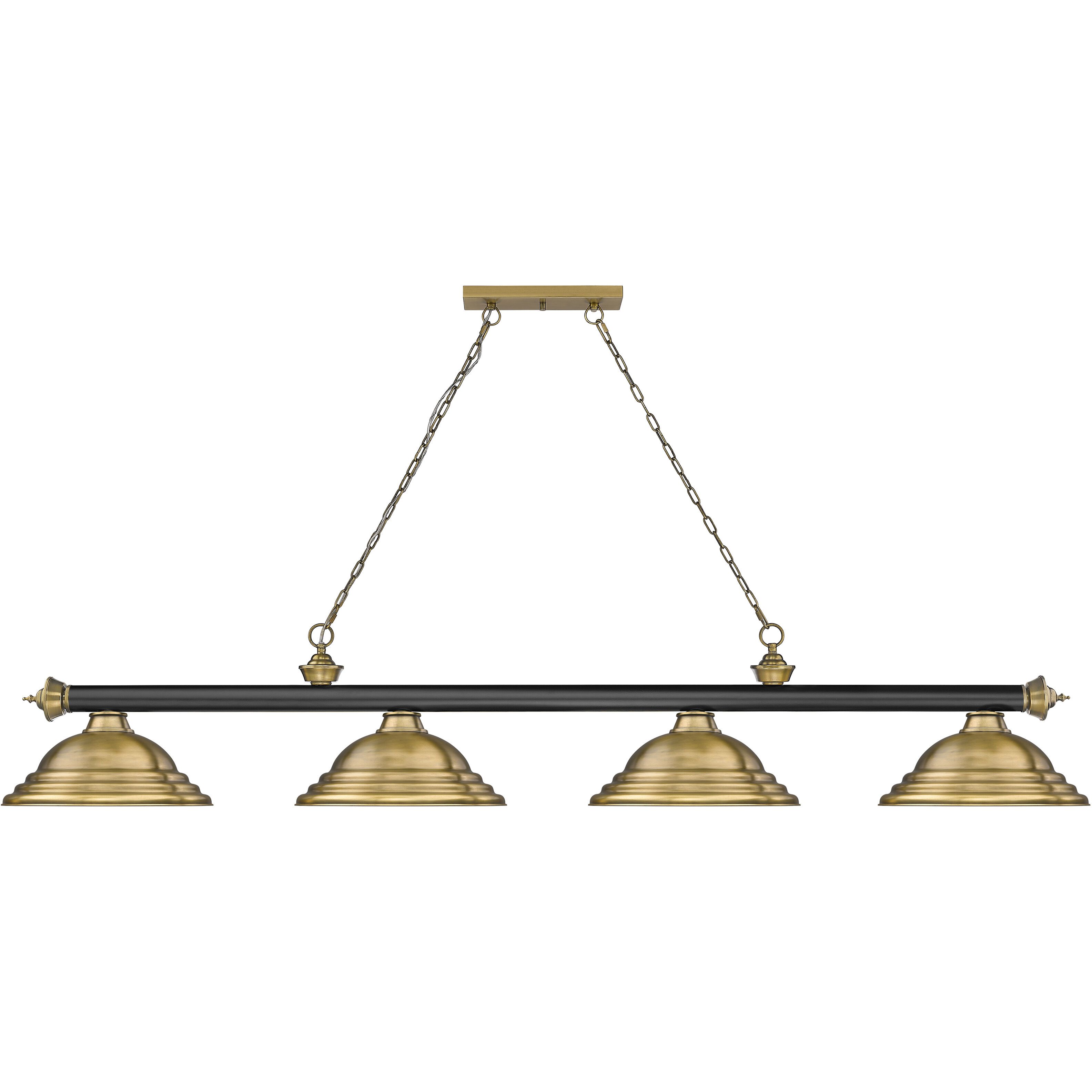 Cordon 4 Light 81.75 inch Matte Black and Rubbed Brass Billiard Ceiling Light in Rubbed Brass Metal