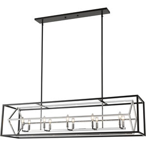 Euclid 10 Light 56 inch Chrome and Matte Black Linear Chandelier Ceiling Light