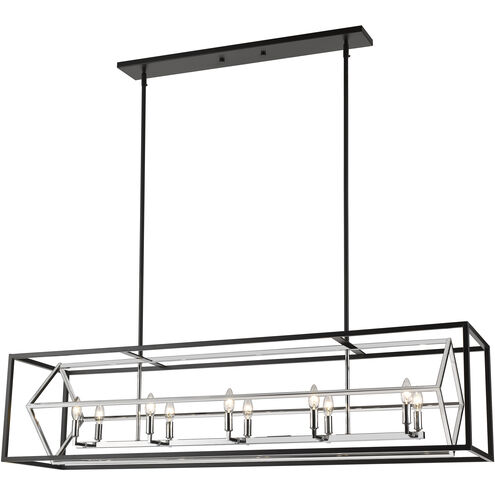 Euclid 10 Light 56 inch Chrome and Matte Black Linear Chandelier Ceiling Light
