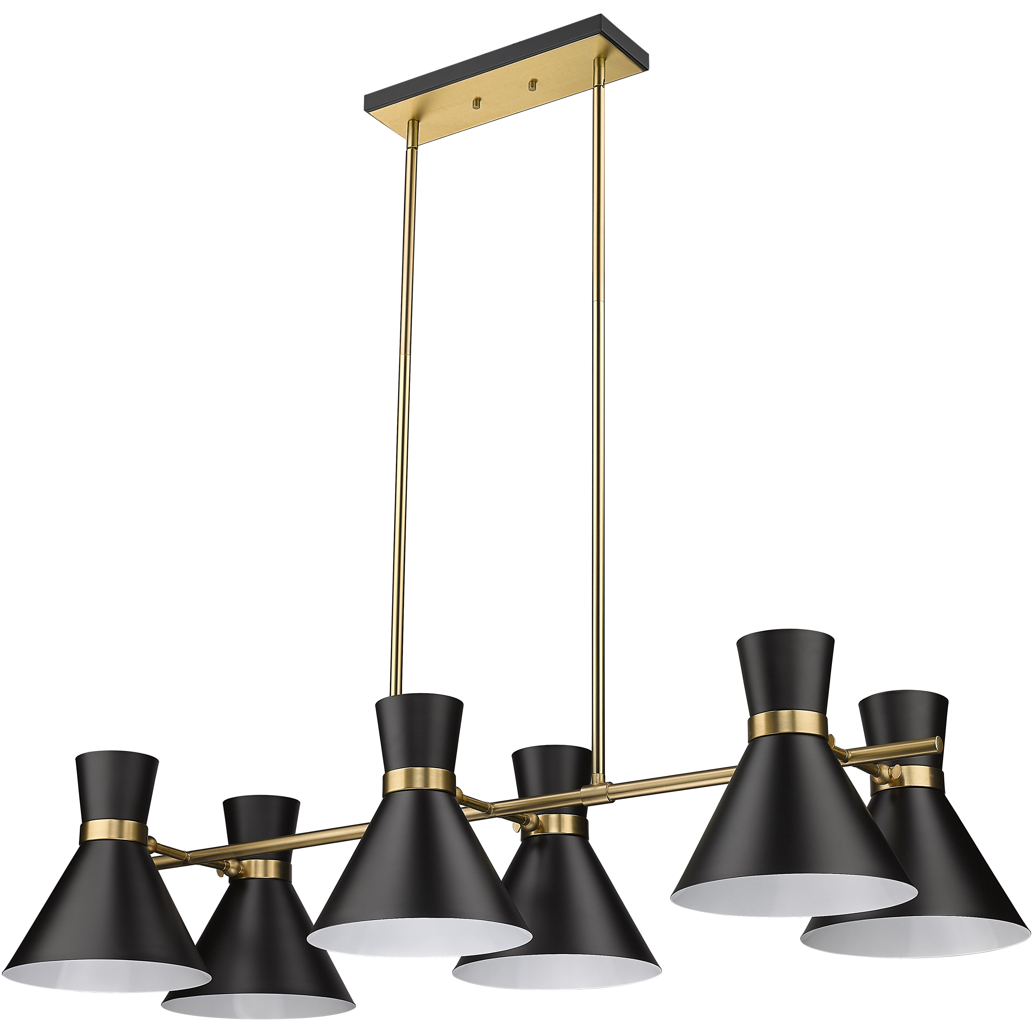 Soriano 6 Light 48 inch Matte Black and Heritage Brass Linear Chandelier Ceiling Light