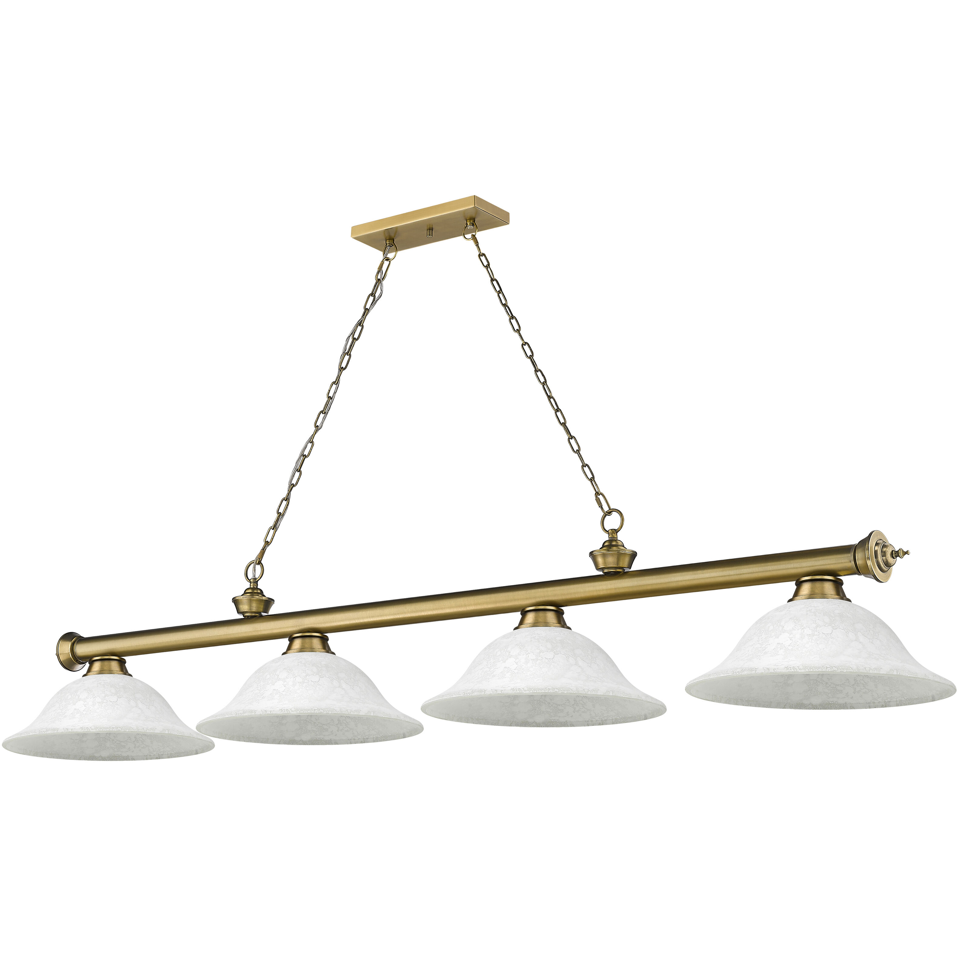 Cordon 4 Light 81.75 inch Rubbed Brass Billiard Ceiling Light in White Mottle Glass