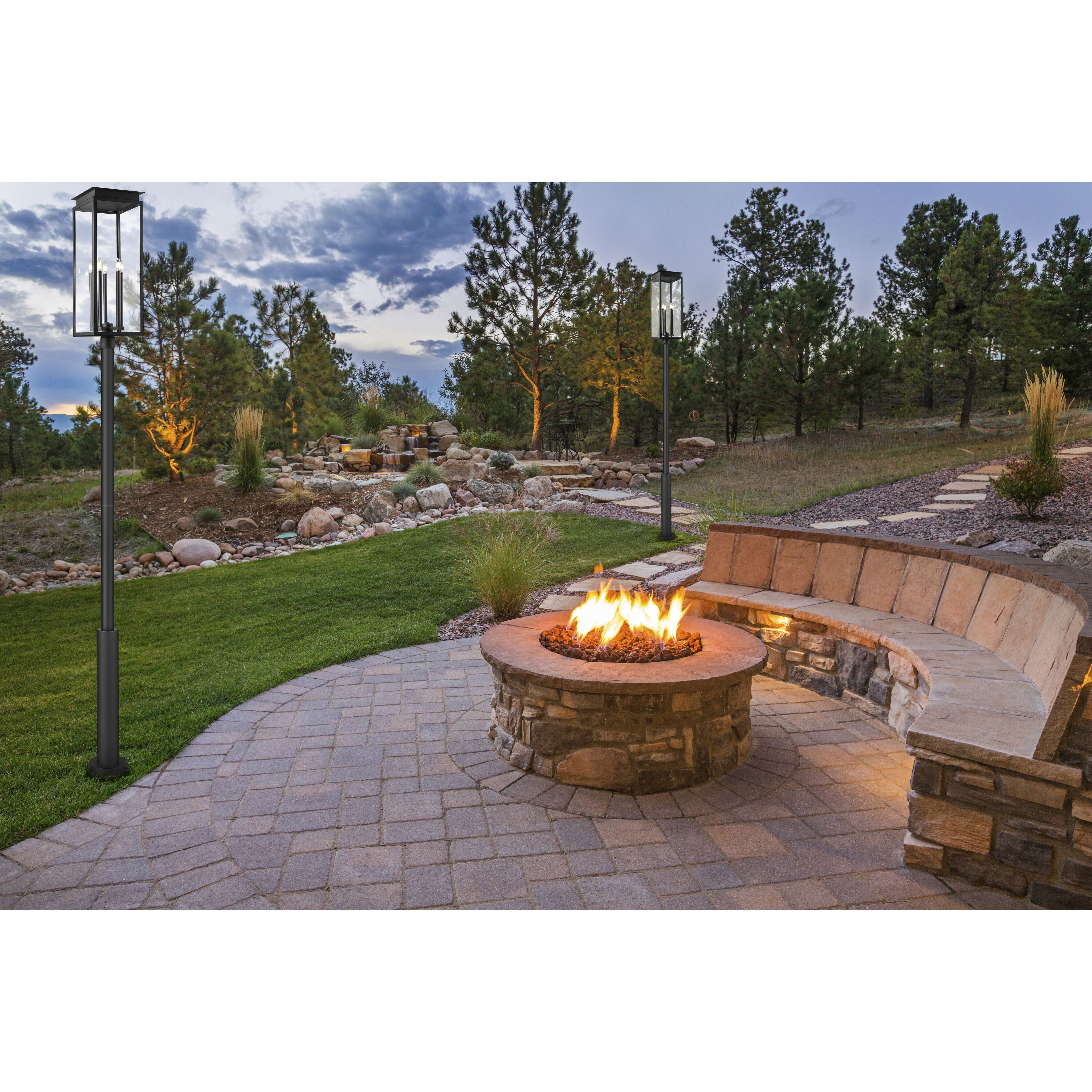 Nova 5 Light 129.75 inch Black Outdoor Post Mounted Fixture in Clear Glass