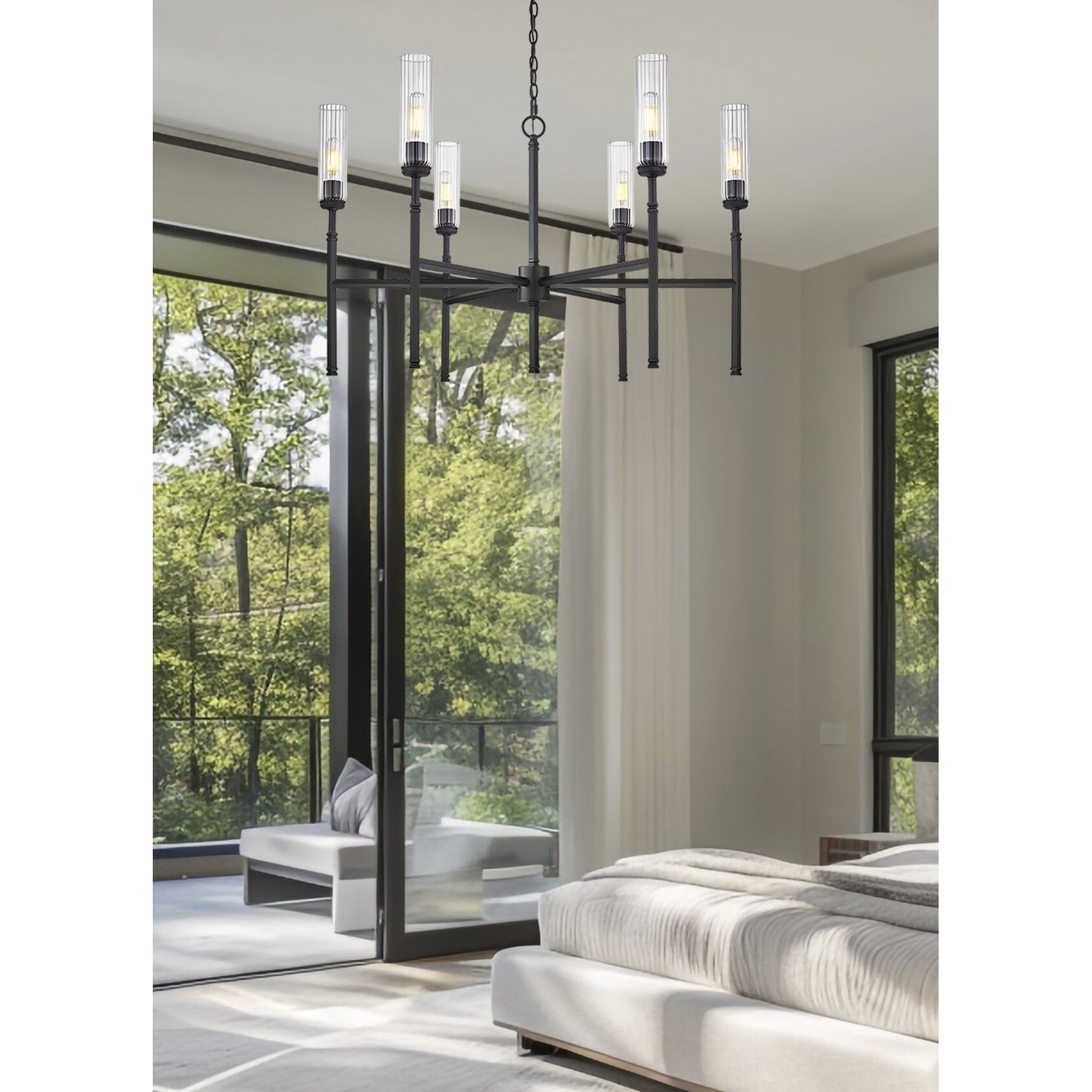 Esme 6 Light 38 inch Matte Black Chandelier Ceiling Light