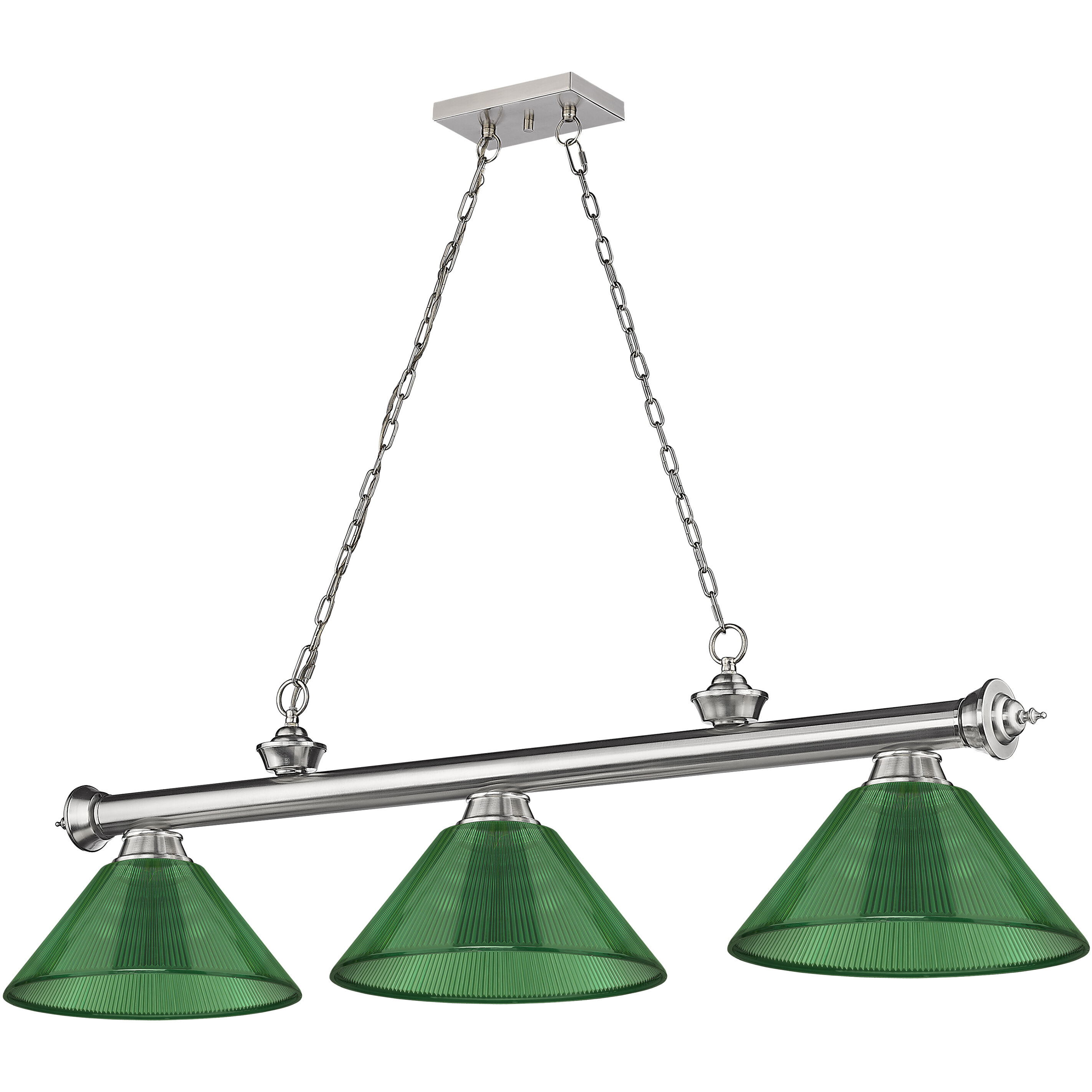 Cordon 3 Light 57.25 inch Brushed Nickel Billiard Ceiling Light in Green Acrylic