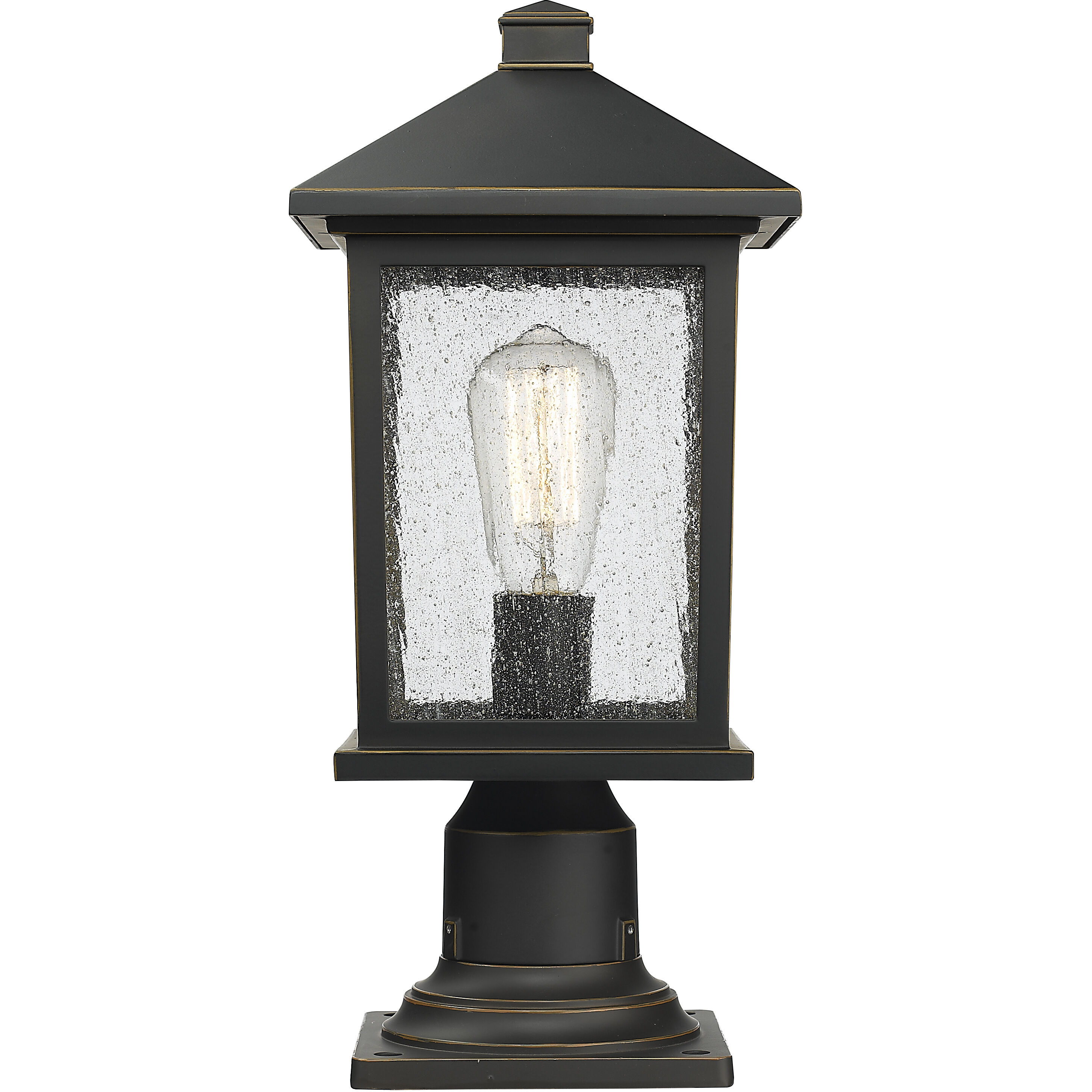 Portland 1 Light 18 inch Oil Rubbed Bronze Outdoor Pier Mounted Fixture in Clear Seedy Glass, 5.69