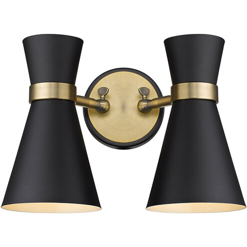Soriano 2 Light 12 inch Matte Black/Heritage Brass Wall Sconce Wall Light