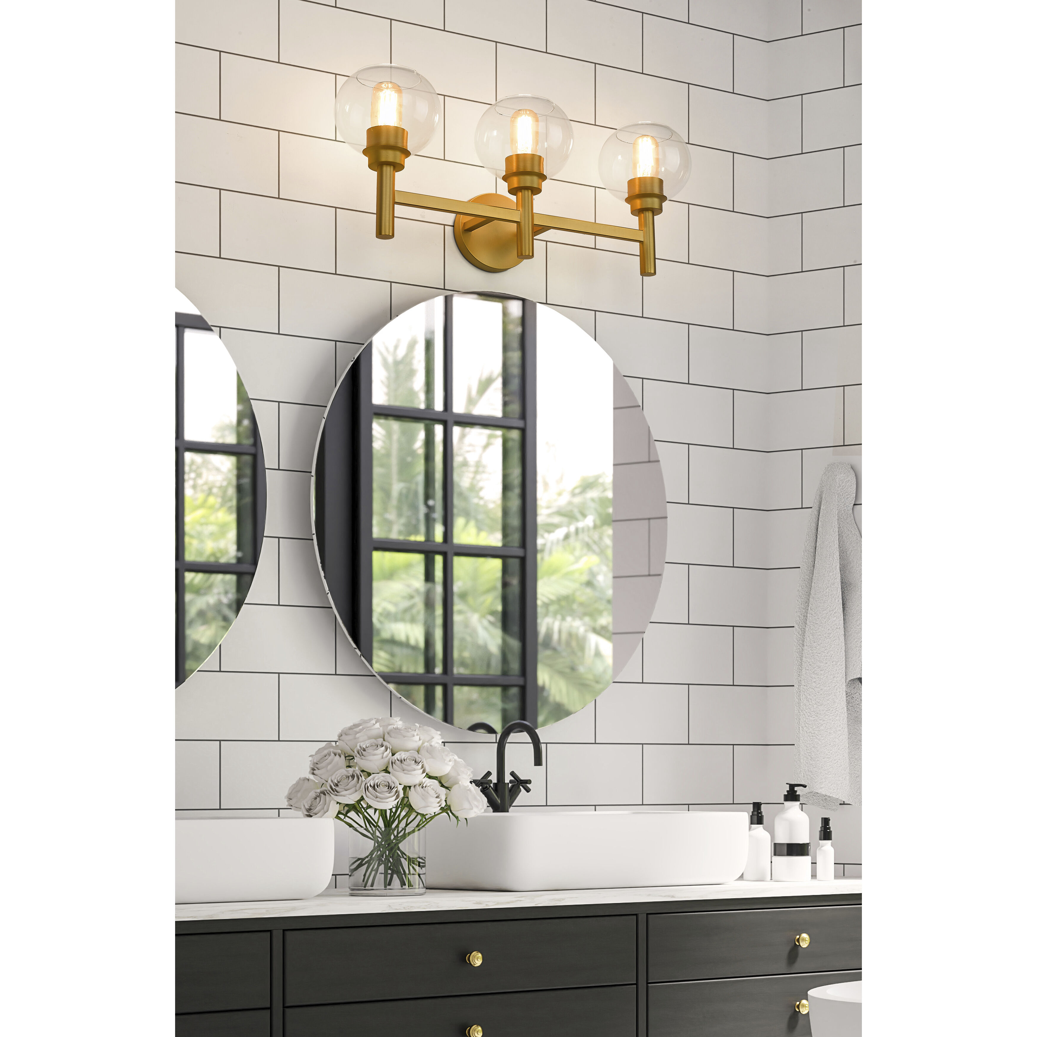 Black and brushed gold vanity light discount