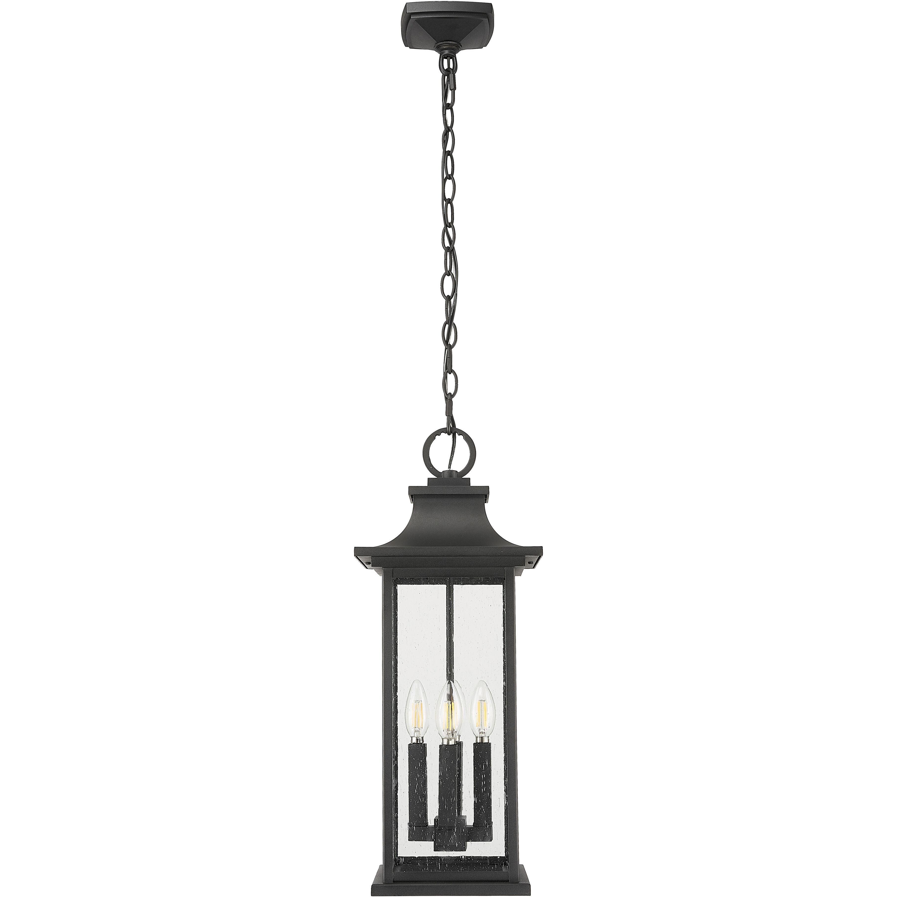 Tiberius 4 Light 9 inch Black Outdoor Chain Mount Ceiling Fixture in Clear Seedy Glass