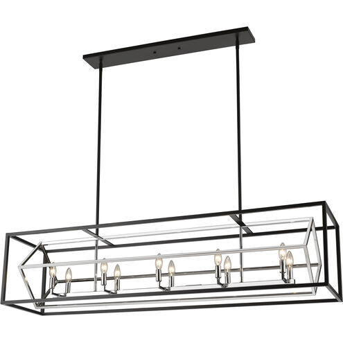 Euclid 10 Light 56 inch Chrome and Matte Black Linear Chandelier Ceiling Light
