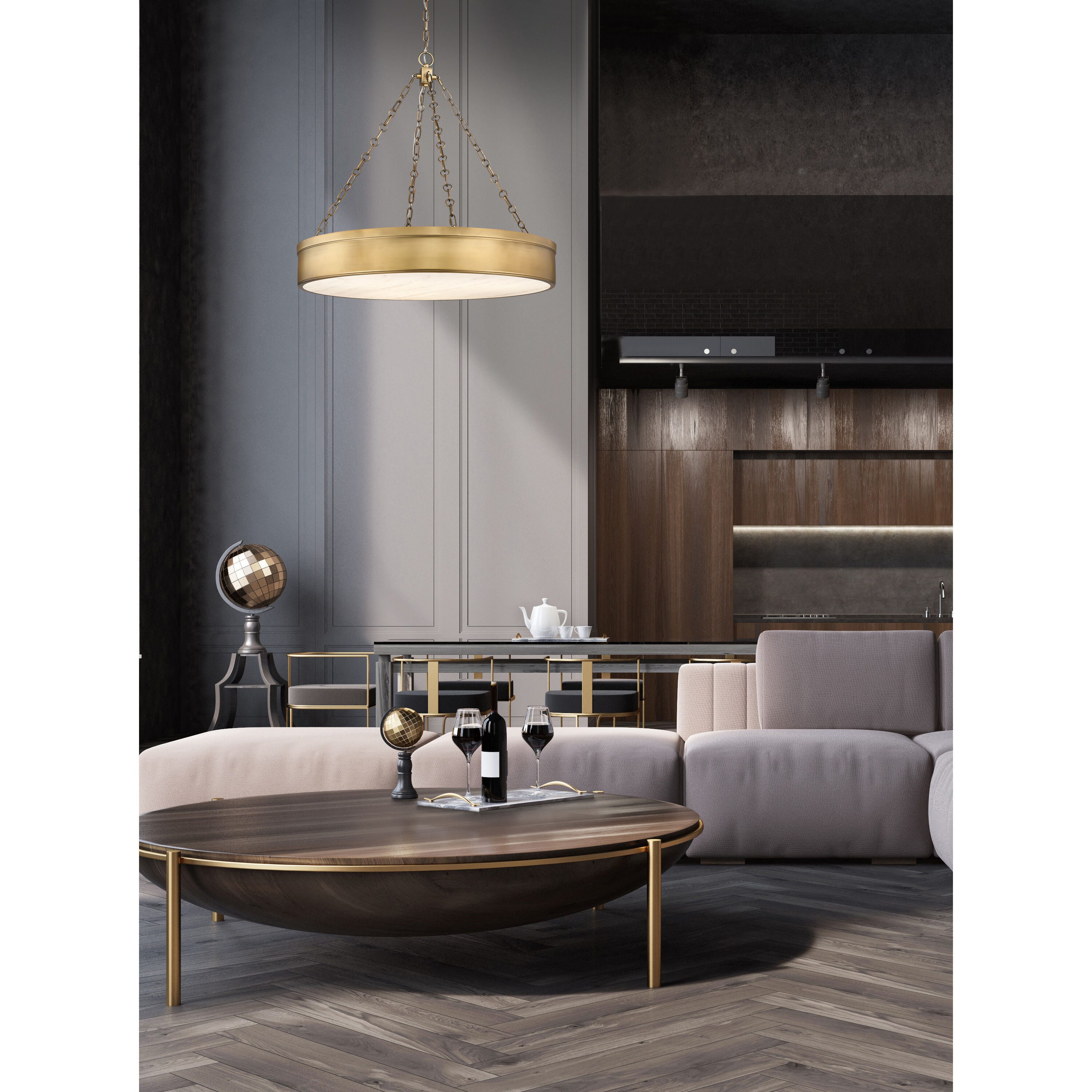 Anders LED 33 inch Rubbed Brass Chandelier Ceiling Light