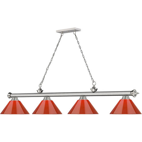 Cordon 4 Light 81.25 inch Brushed Nickel Billiard Ceiling Light in Red Plastic