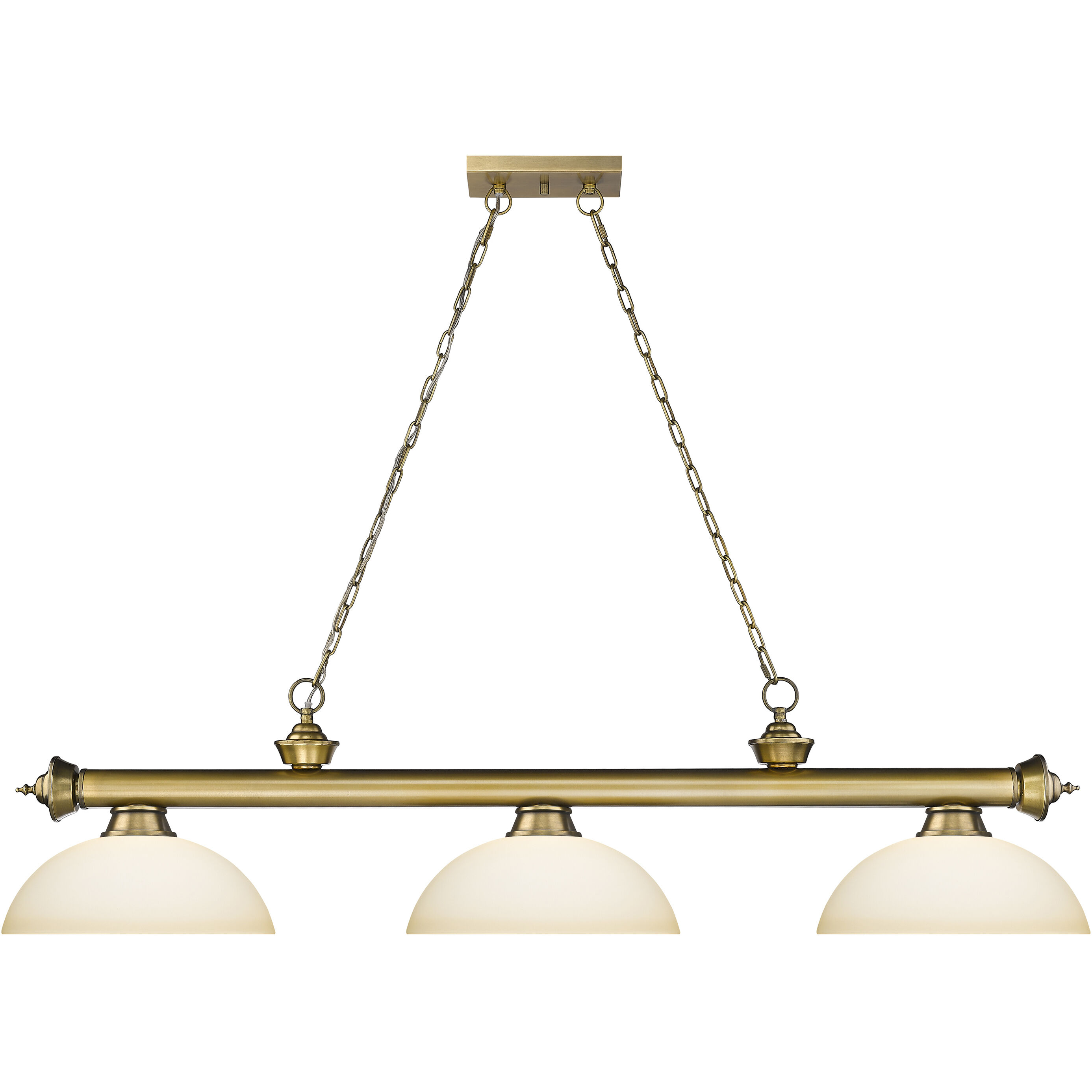 Cordon 3 Light 57.25 inch Rubbed Brass Billiard Ceiling Light in Matte Opal Glass