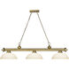 Cordon 3 Light 57.25 inch Rubbed Brass Billiard Ceiling Light in Matte Opal Glass