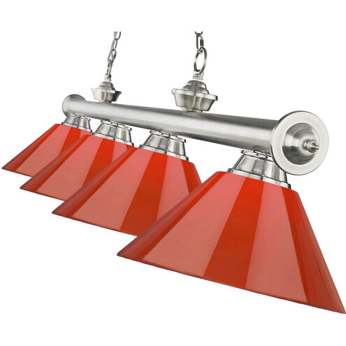 Cordon 4 Light 81.25 inch Brushed Nickel Billiard Ceiling Light in Red Plastic