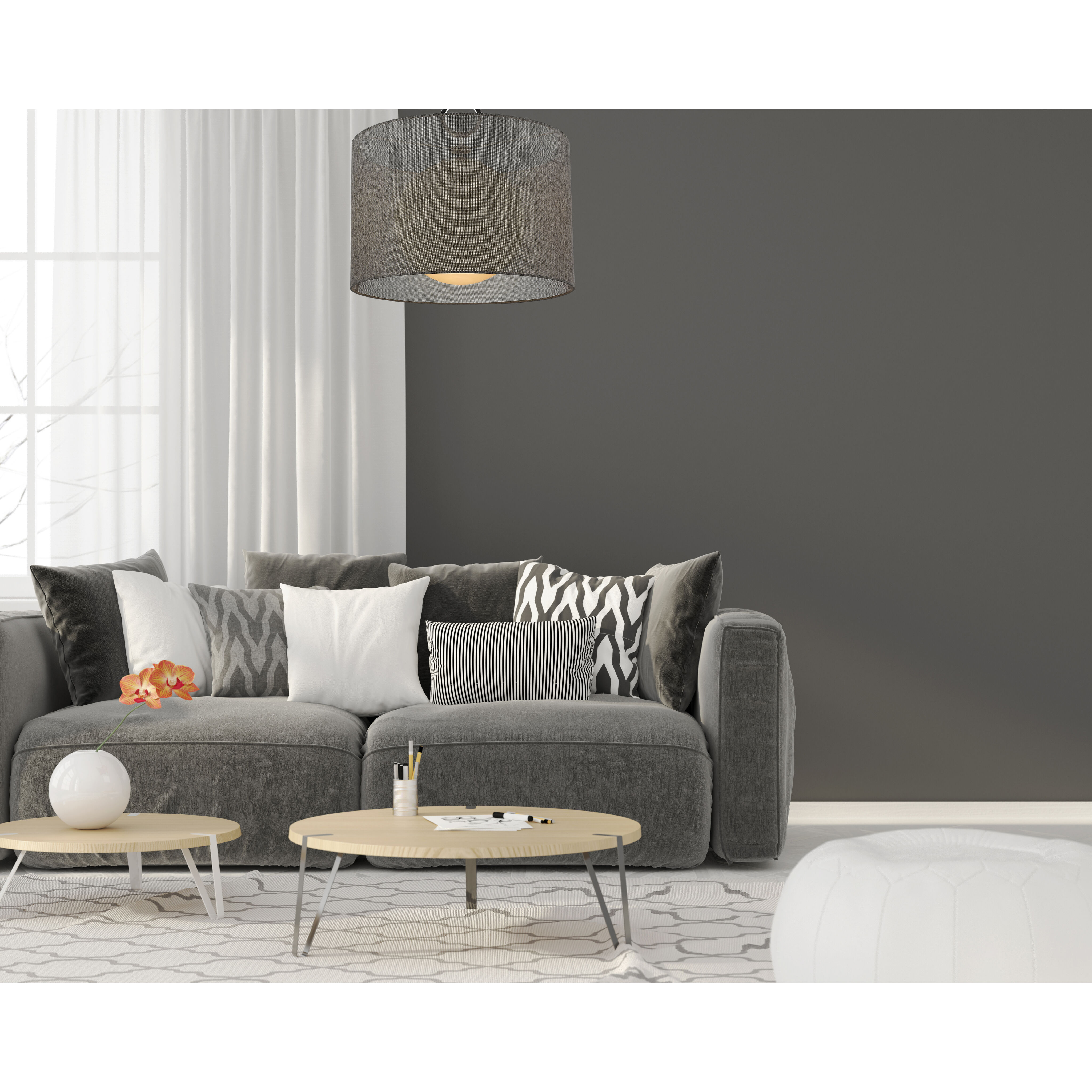 Arosia 1 Light 24 inch Chrome Pendant Ceiling Light in Gray Fabric