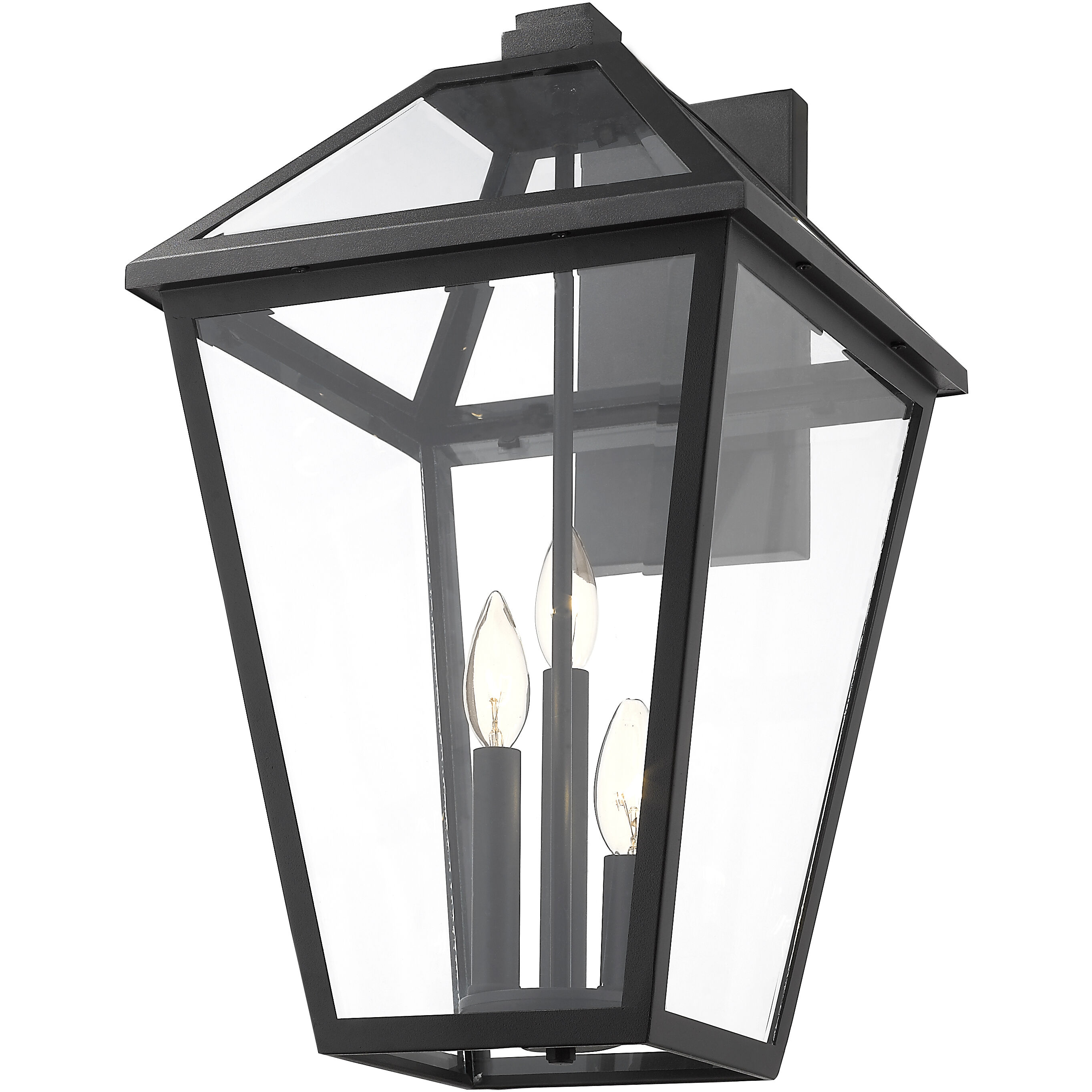 Talbot 3 Light 17.5 inch Black Outdoor Wall Light in Clear Beveled Glass
