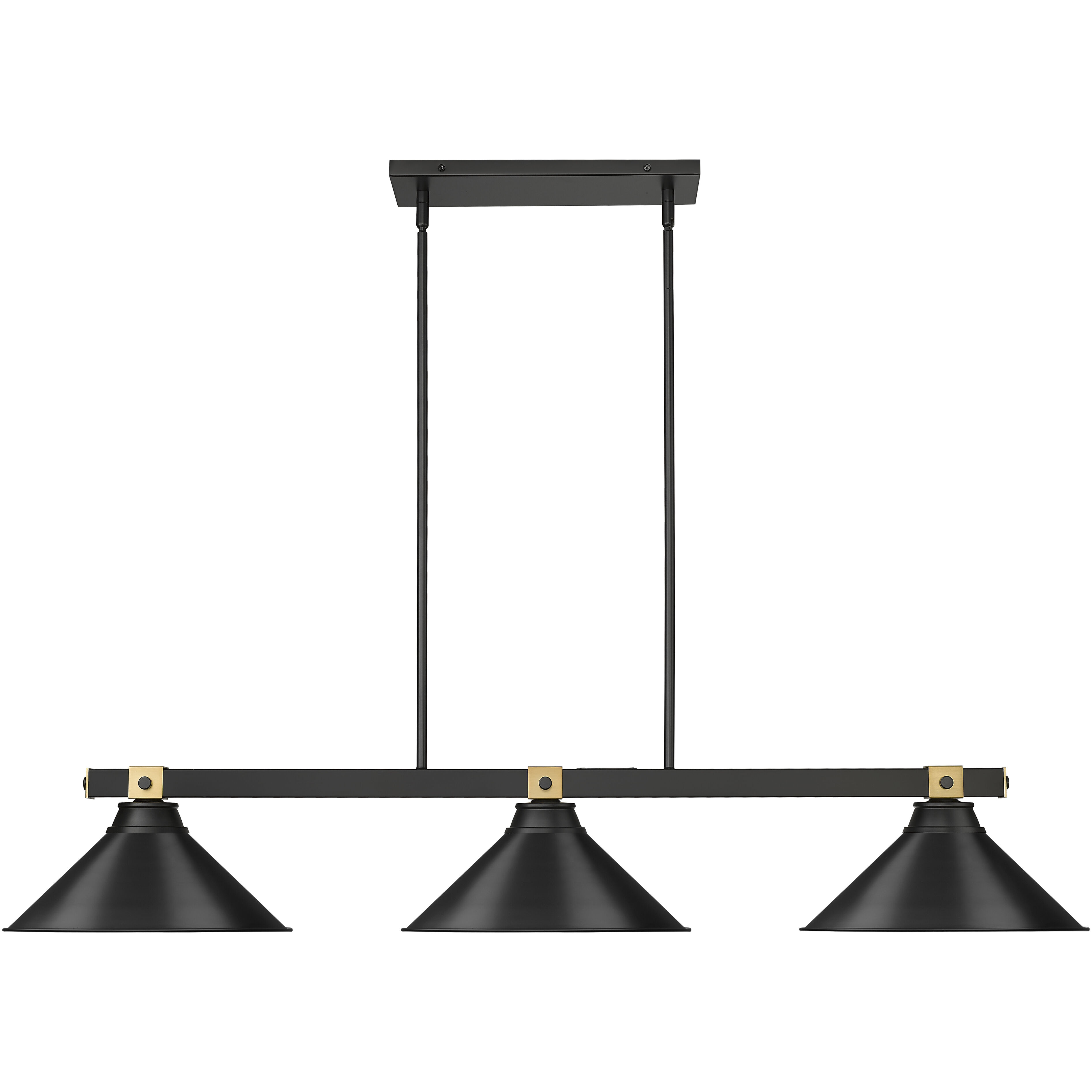 Bronte 3 Light 54 inch Matte Black and Rubbed Brass Billiard Light Ceiling Light