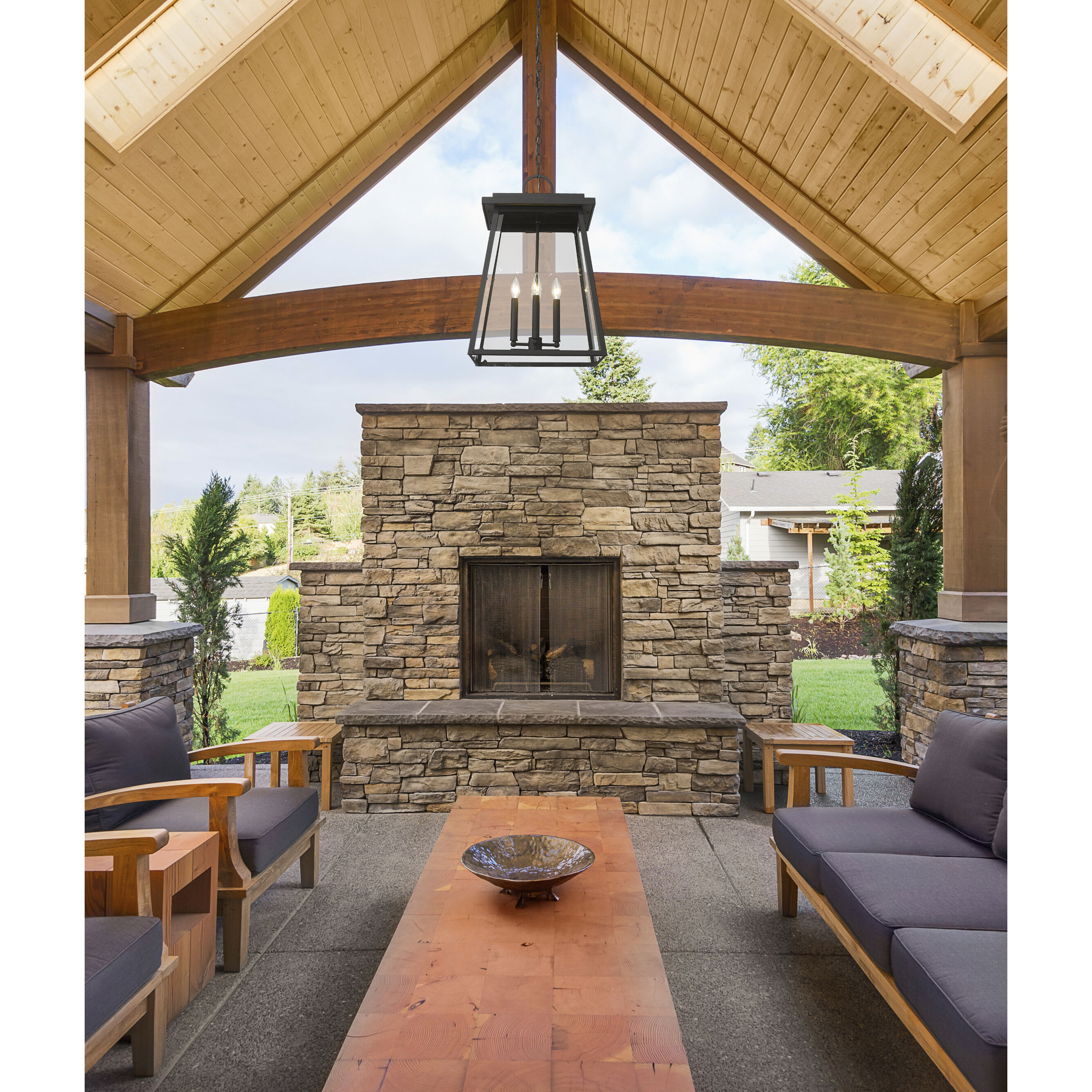 Broughton 4 Light 15.75 inch Black Outdoor Chain Mount Ceiling Fixture