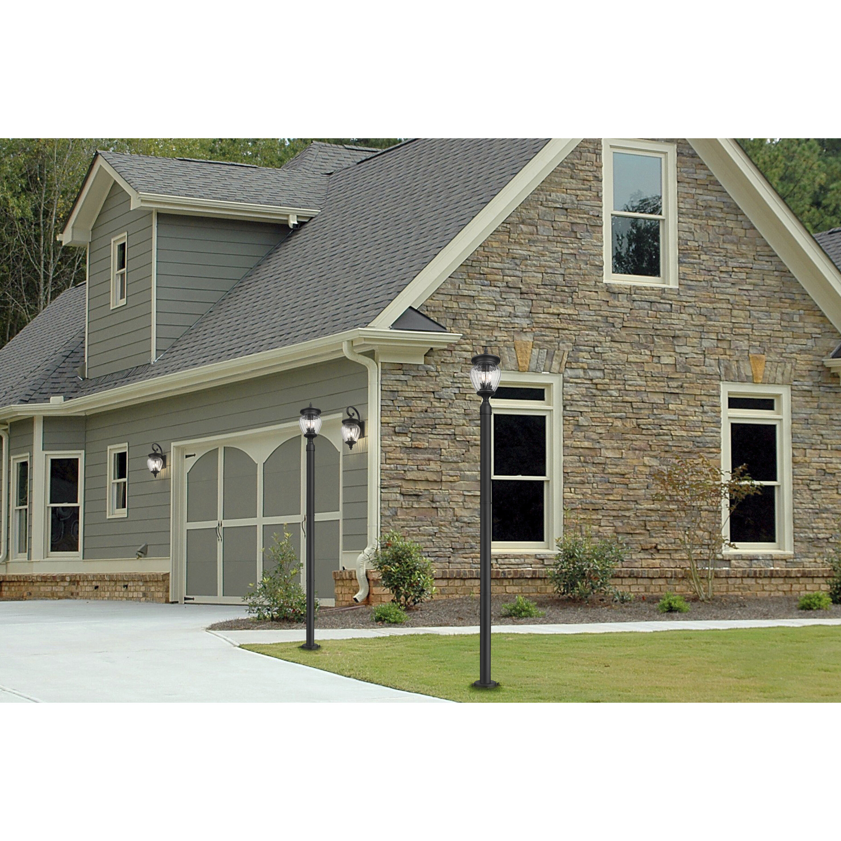 Davina 3 Light 94 inch Black Outdoor Post Mounted Fixture in G9