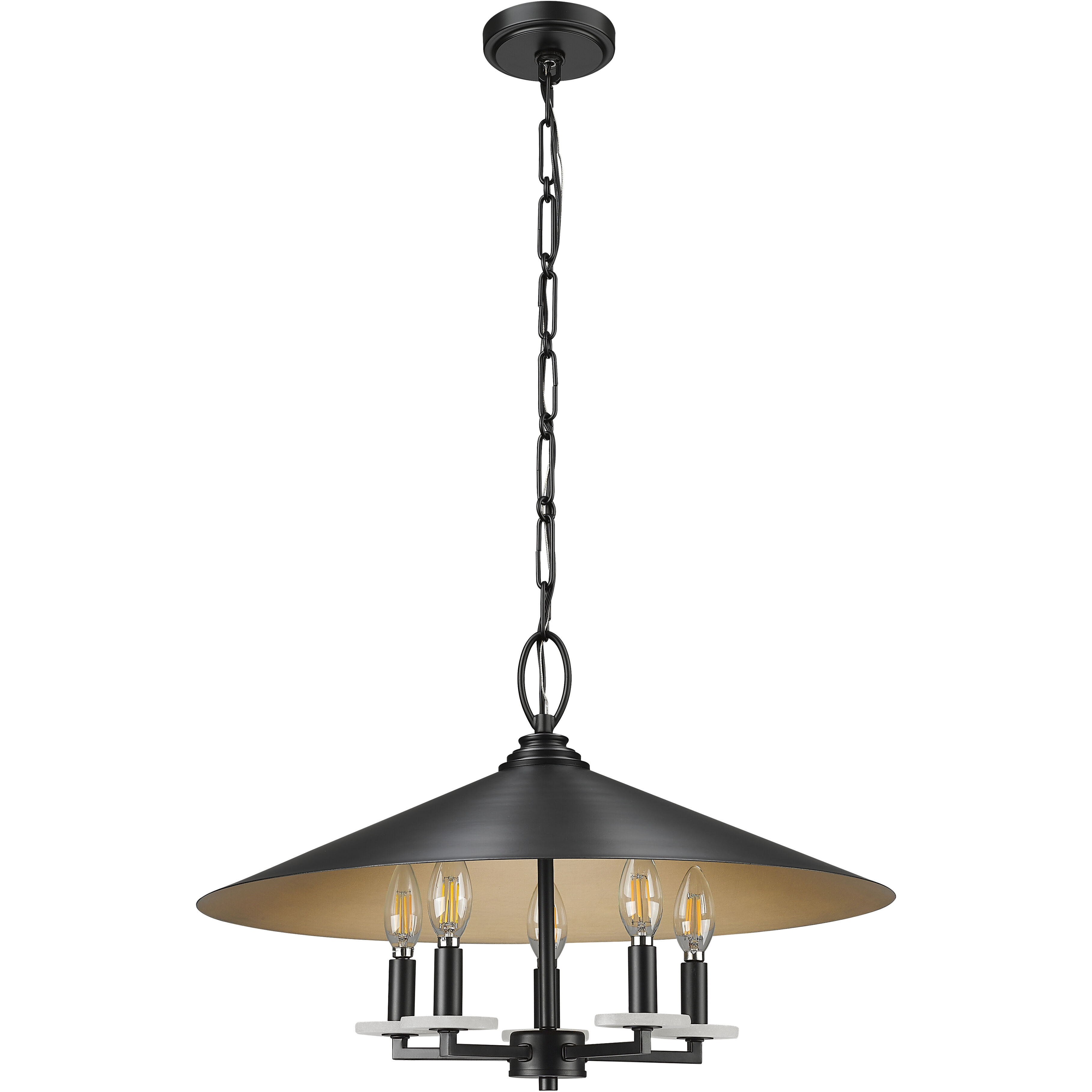 Rialto 5 Light 22 inch Matte Black Pendant Ceiling Light in Matte Black Outer,  Signature Rubbed Brass Inner