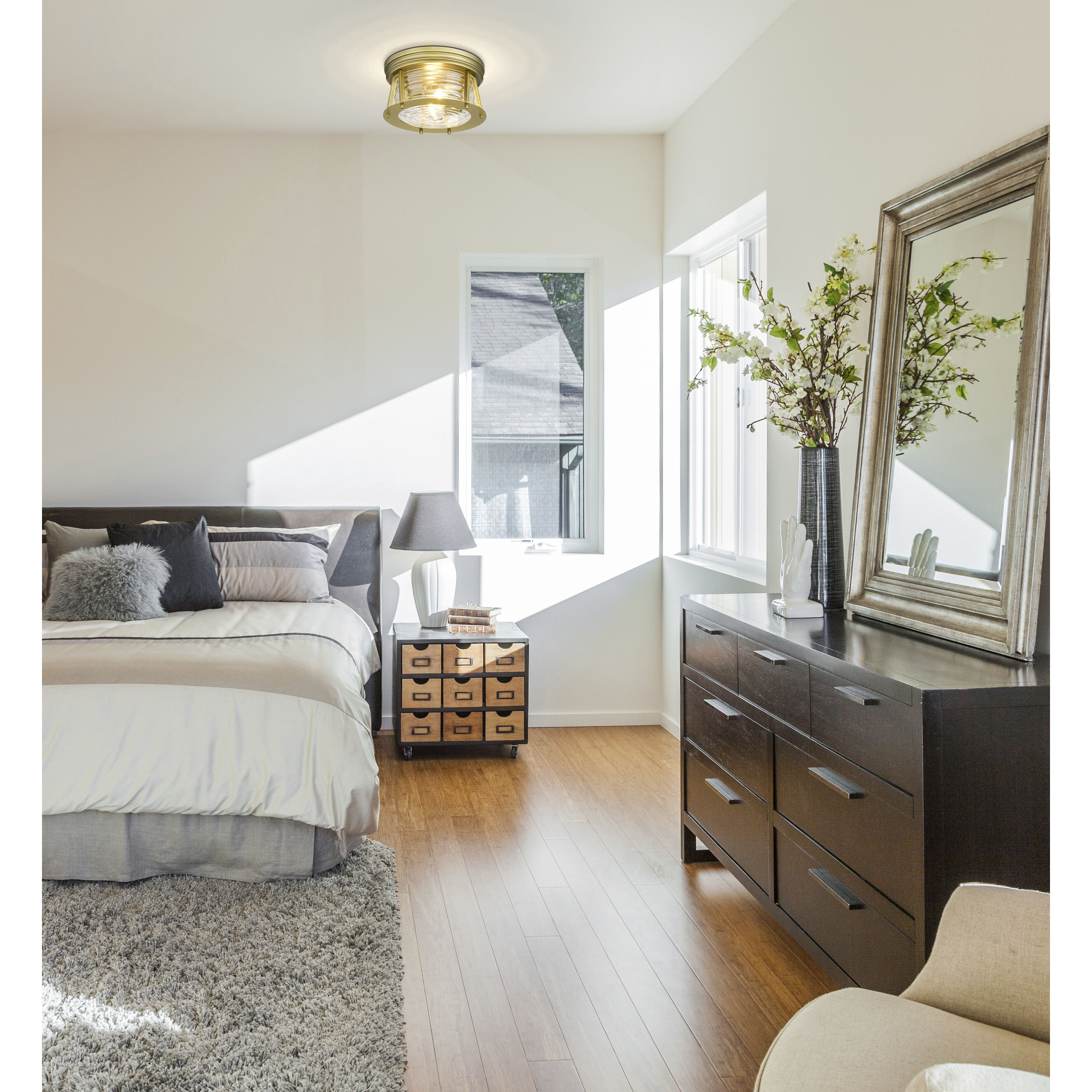 Cape Harbor 2 Light 12 inch Rubbed Brass Flush Mount Ceiling Light