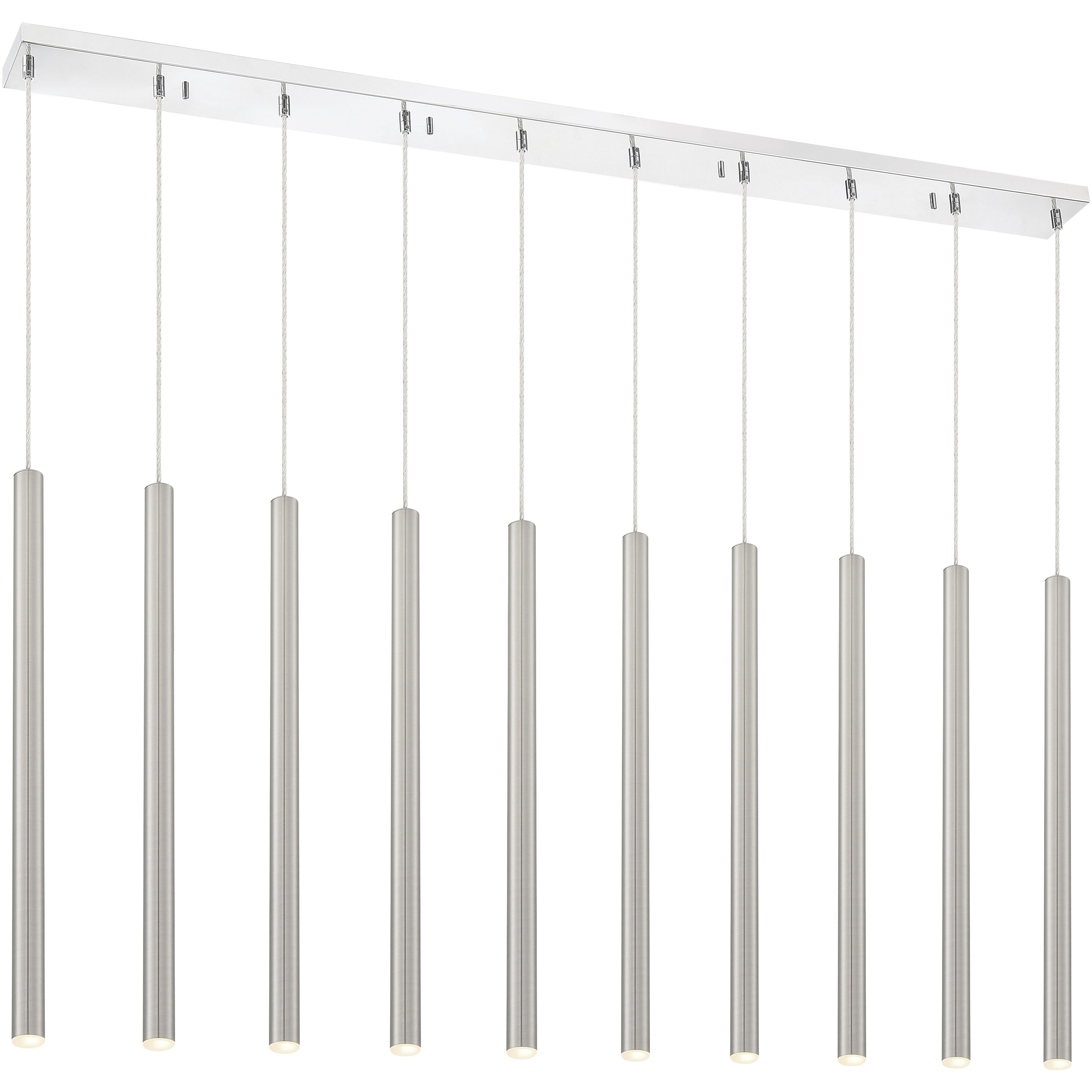 Forest LED 56.5 inch Chrome Linear Chandelier Ceiling Light in Brushed Nickel Steel, 10, 37