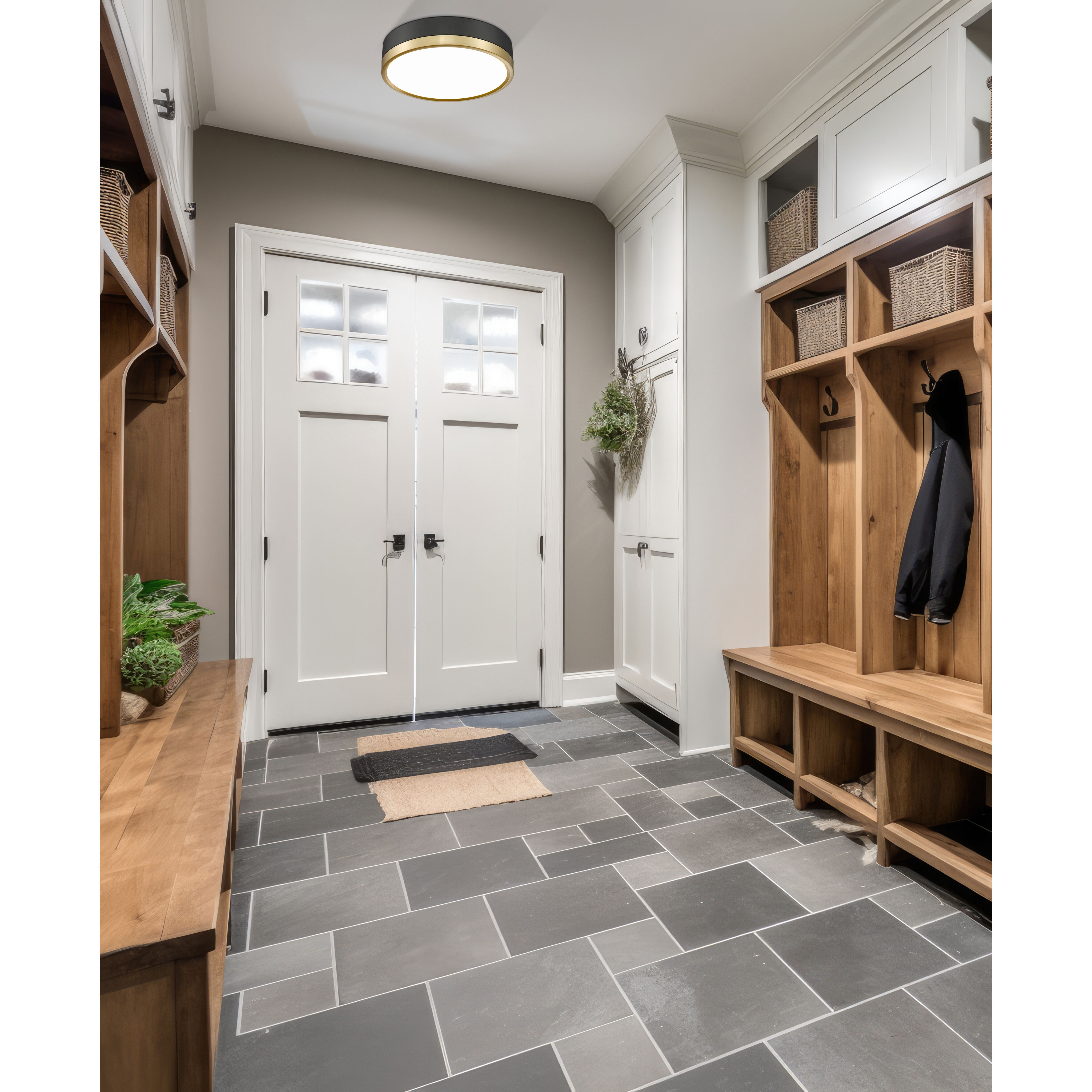 Algar LED 12 inch Matte Black and Modern Gold Flush Mount Ceiling Light