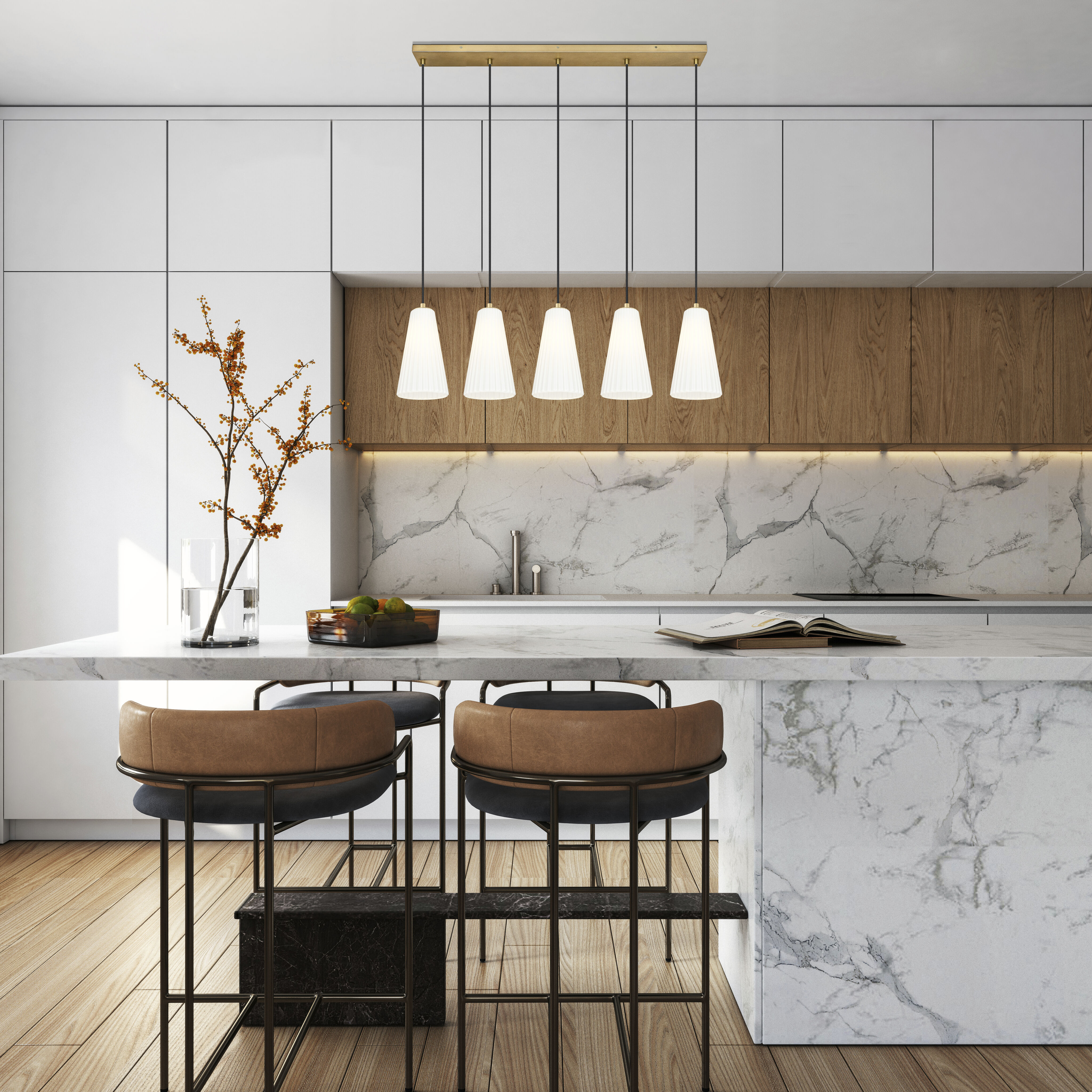 Farrell 5 Light 42 inch Modern Gold Linear Chandelier Ceiling Light