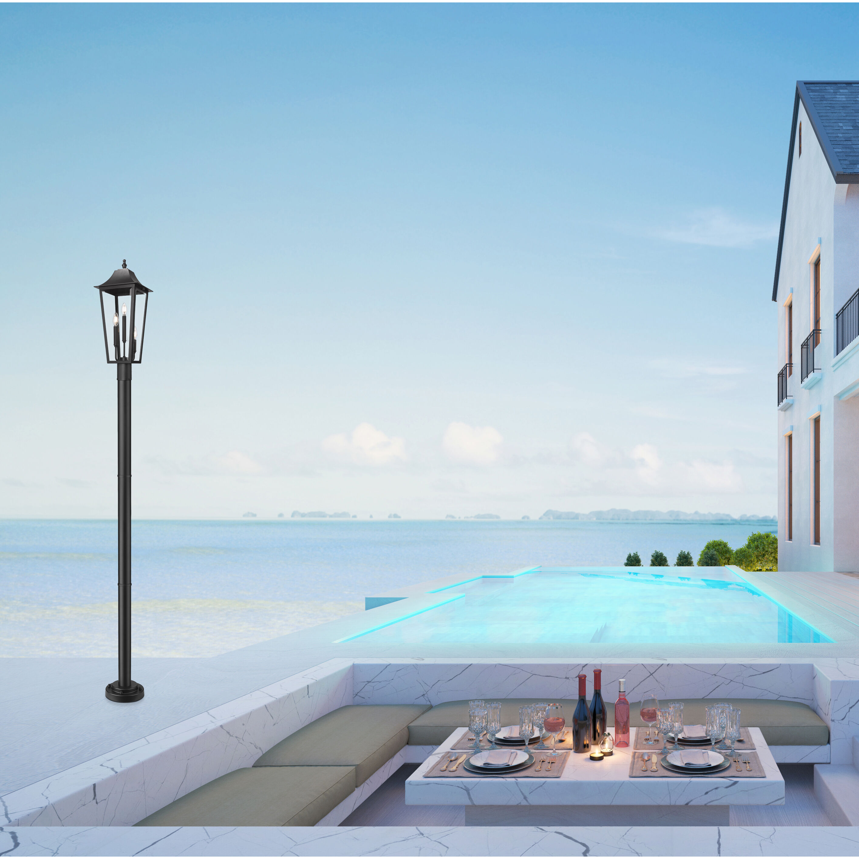 Gannon 3 Light 100.5 inch Black Outdoor Post Mounted Fixture in G9