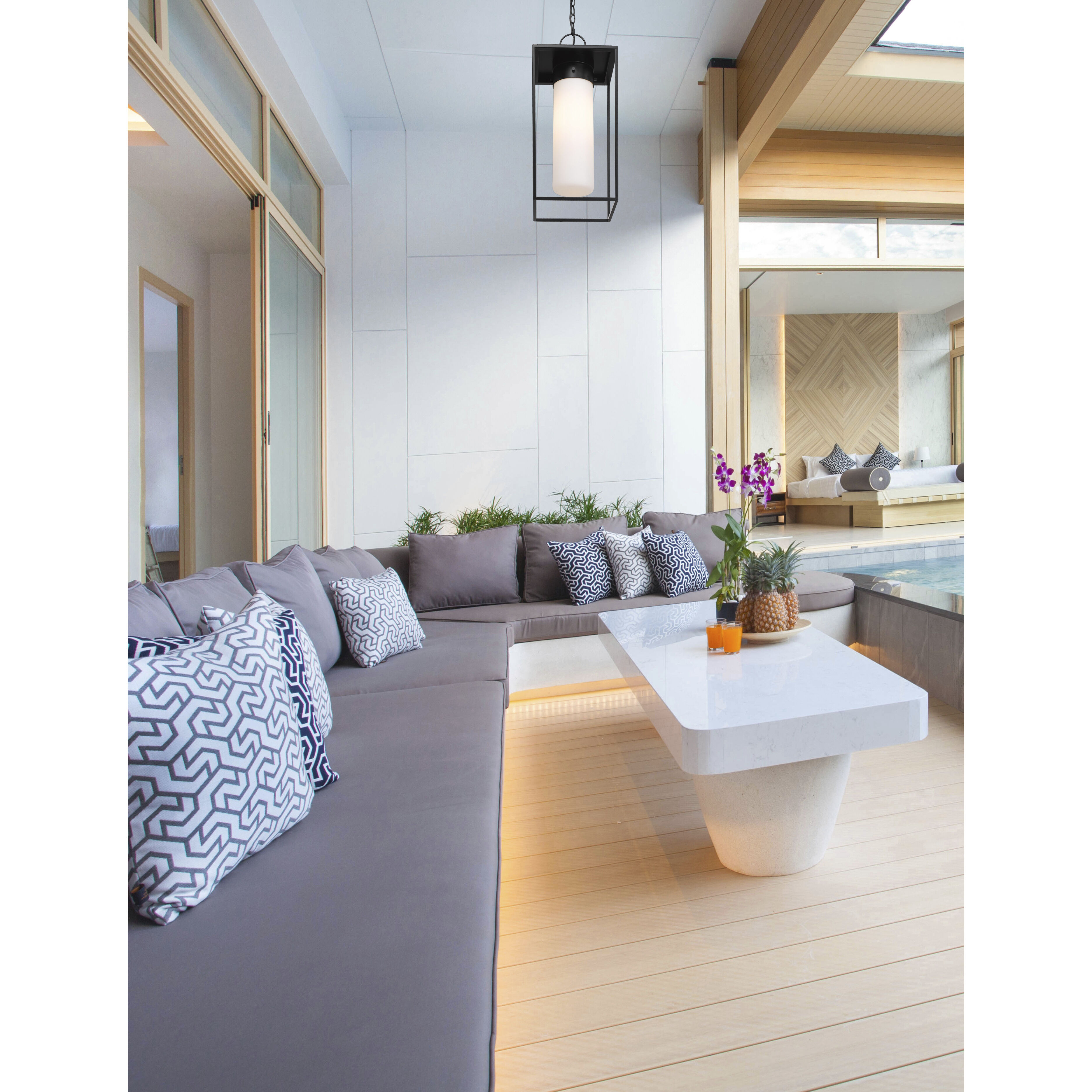 Sheridan 1 Light 10 inch Black Outdoor Chain Mount Ceiling Fixture in White Opal Glass