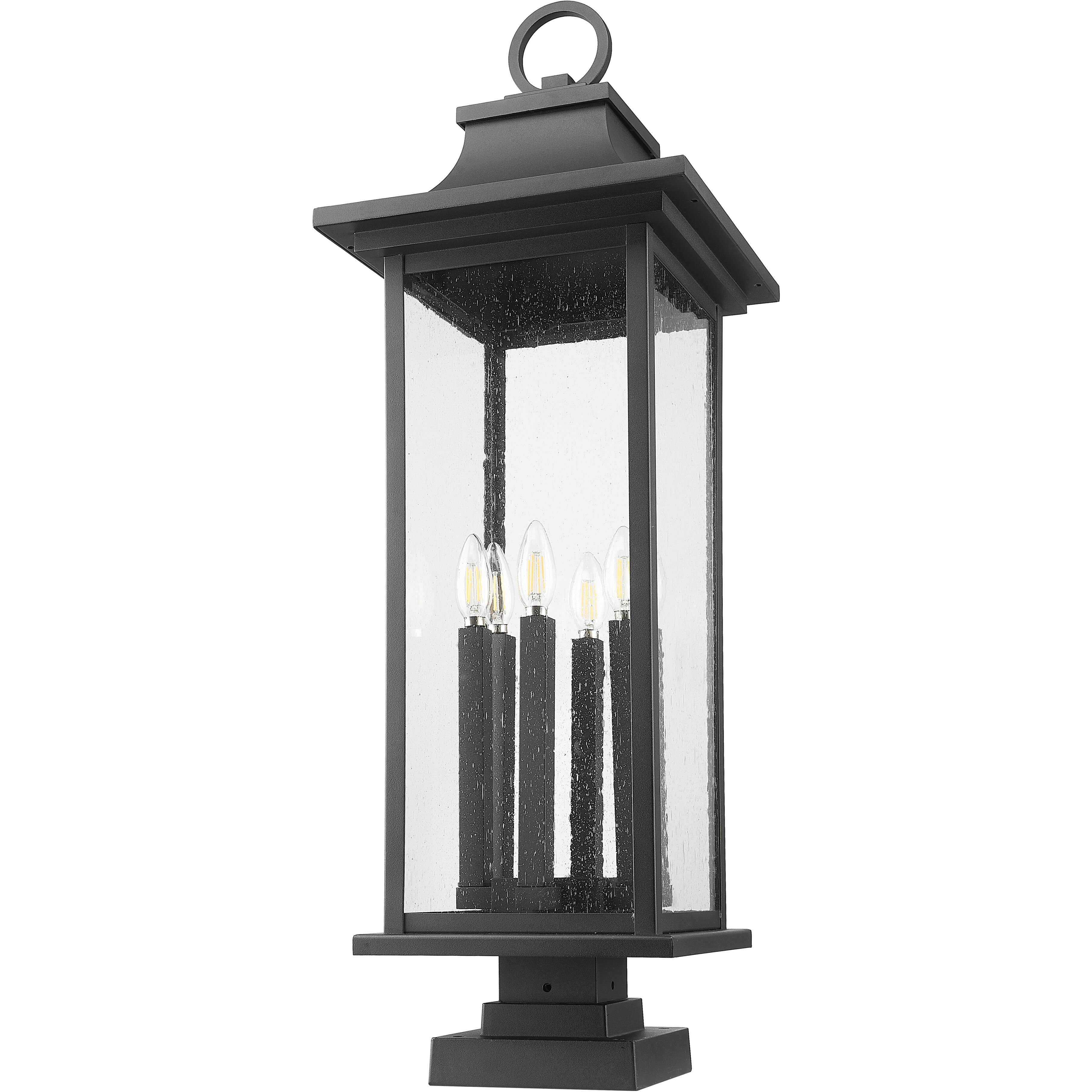 Tiberius 6 Light 36.5 inch Black Outdoor Pier Mounted Fixture in Clear Seedy Glass
