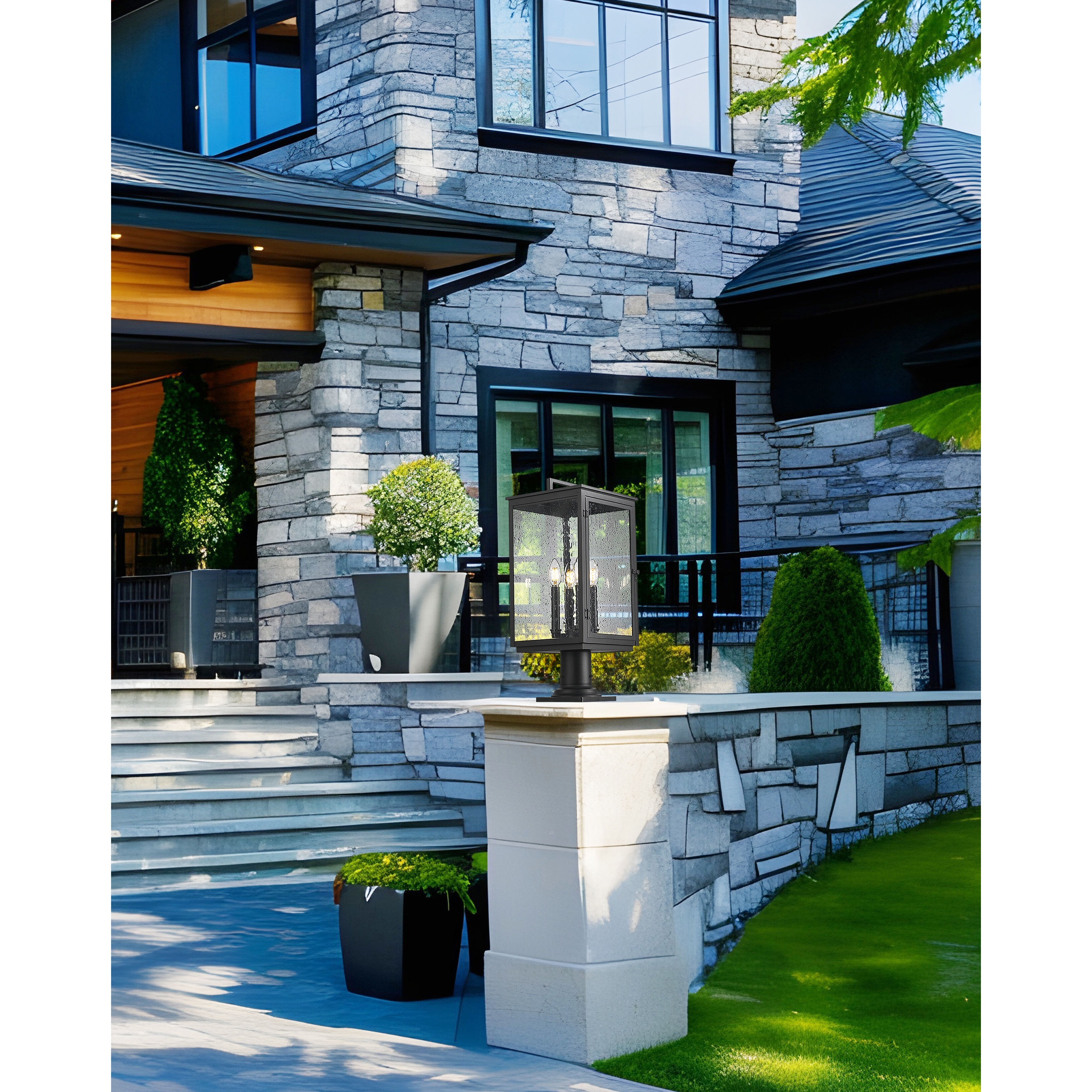 Hartwell 4 Light 24.75 inch Sand Black Outdoor Pier Mounted Fixture