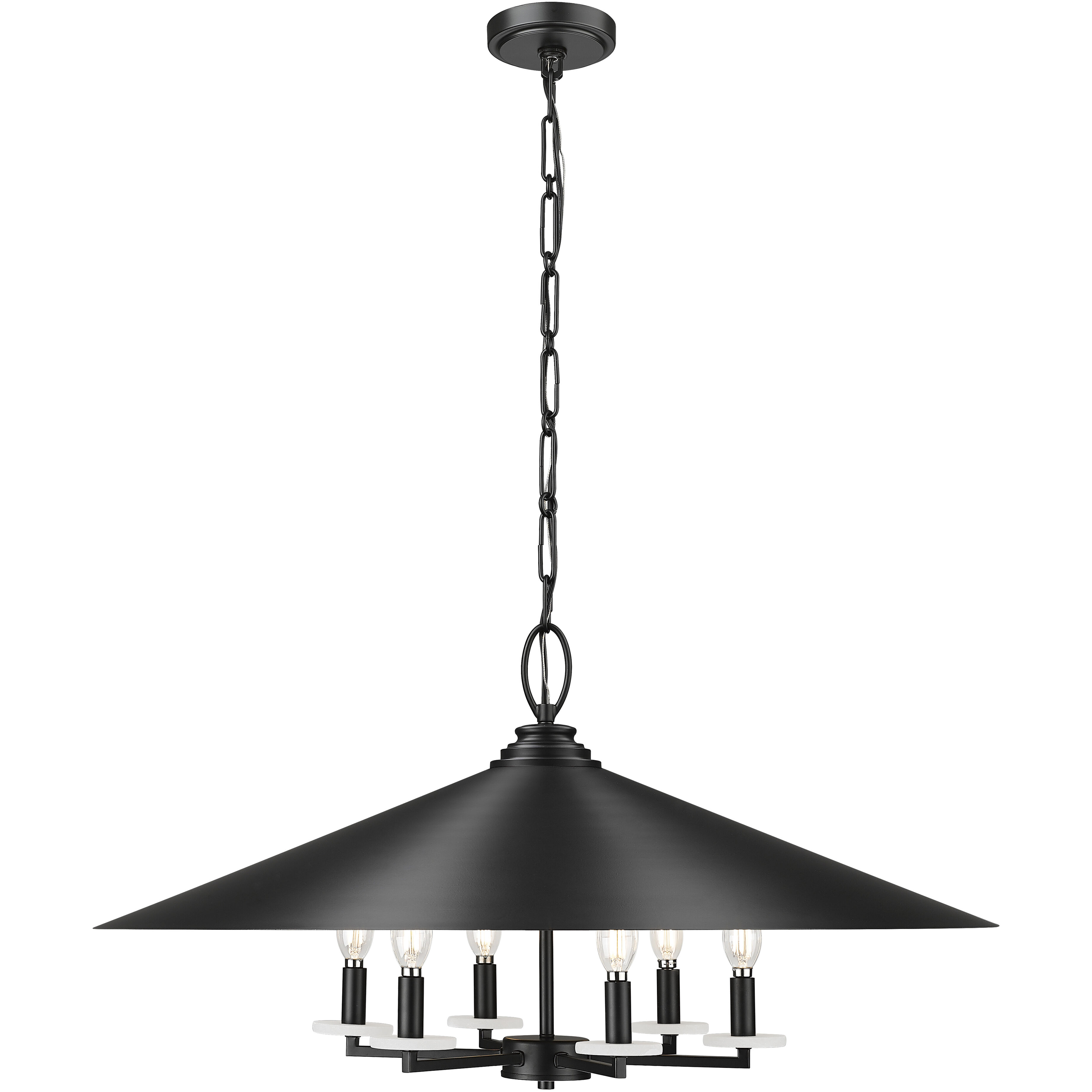 Rialto 6 Light 32 inch Matte Black Pendant Ceiling Light in Matte Black Outer,  Signature Rubbed Brass Inner