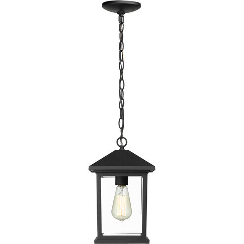Portland 1 Light 8 inch Black Outdoor Chain Mount Ceiling Fixture in Clear Beveled Glass, 5.07
