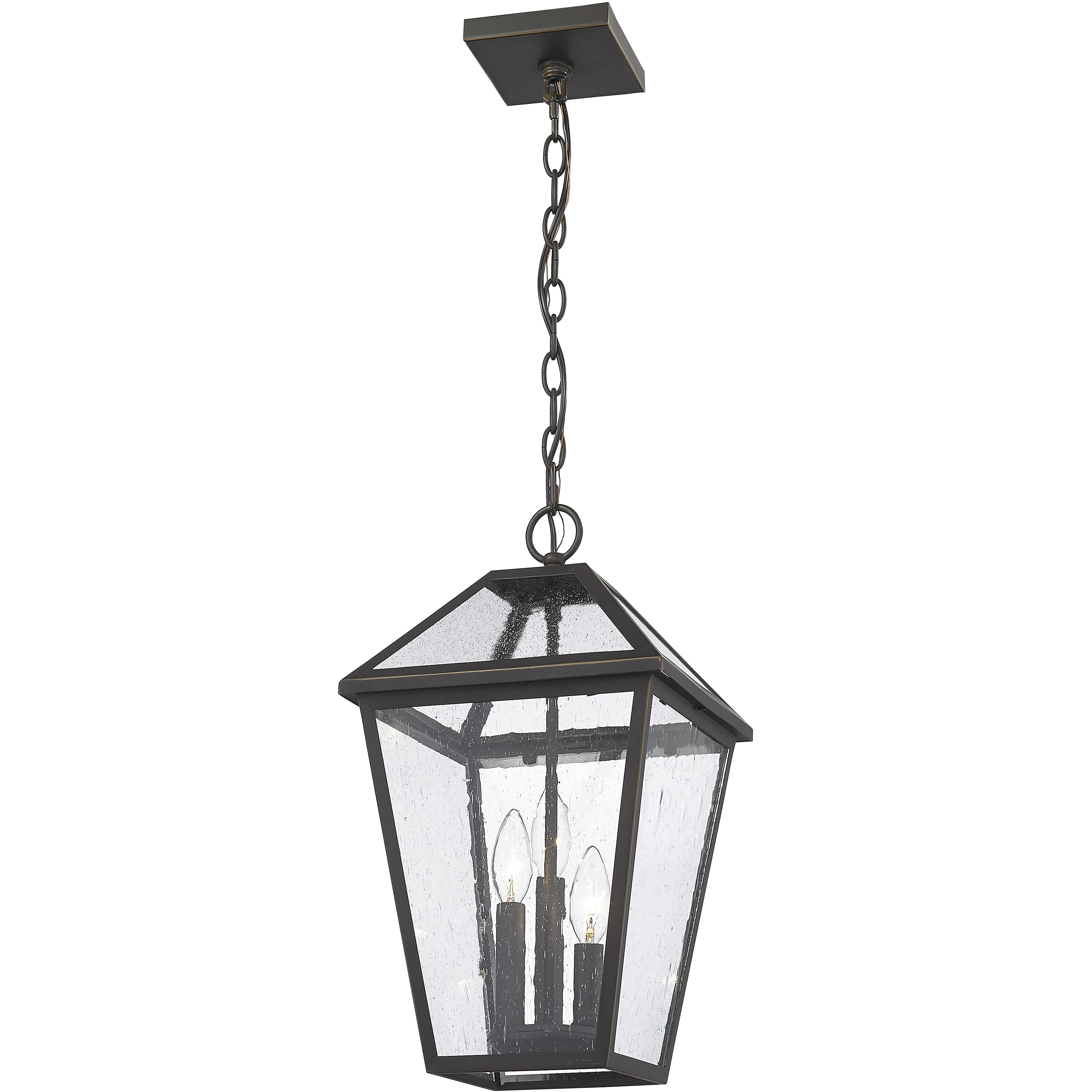 Talbot 3 Light 10 inch Oil Rubbed Bronze Outdoor Chain Mount Ceiling Fixture in Seedy Glass