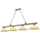 Cordon 4 Light 81.75 inch Rubbed Brass Billiard Ceiling Light in Golden Mottle Glass