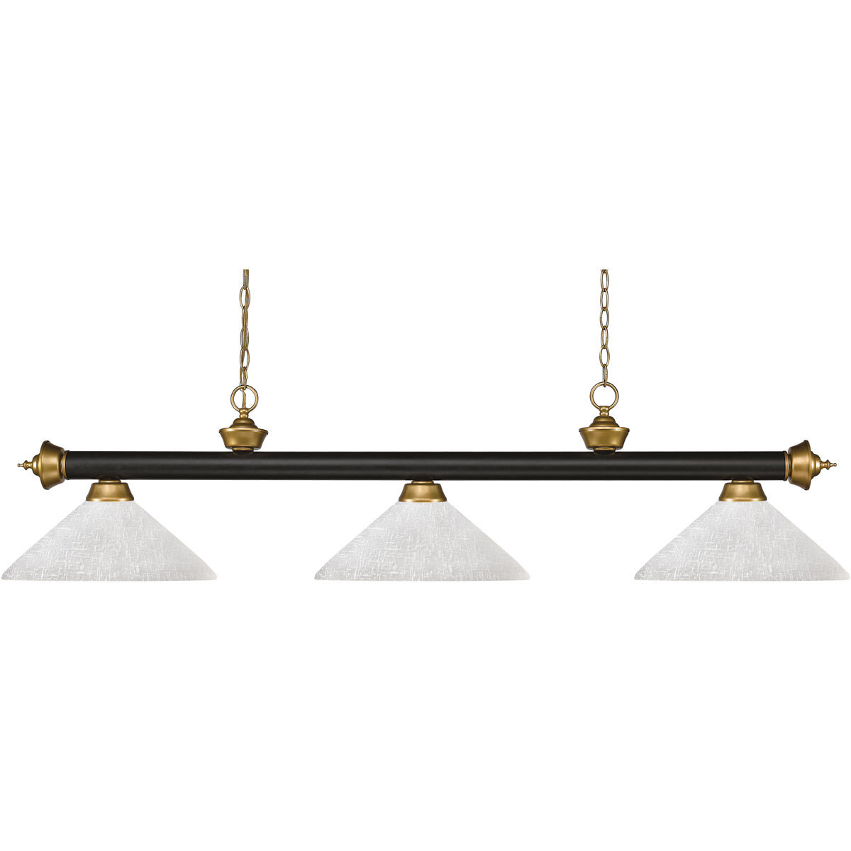 Riviera 3 Light 57 inch Bronze and Satin Gold Billiard Ceiling Light in 18, Angular White Linen Glass
