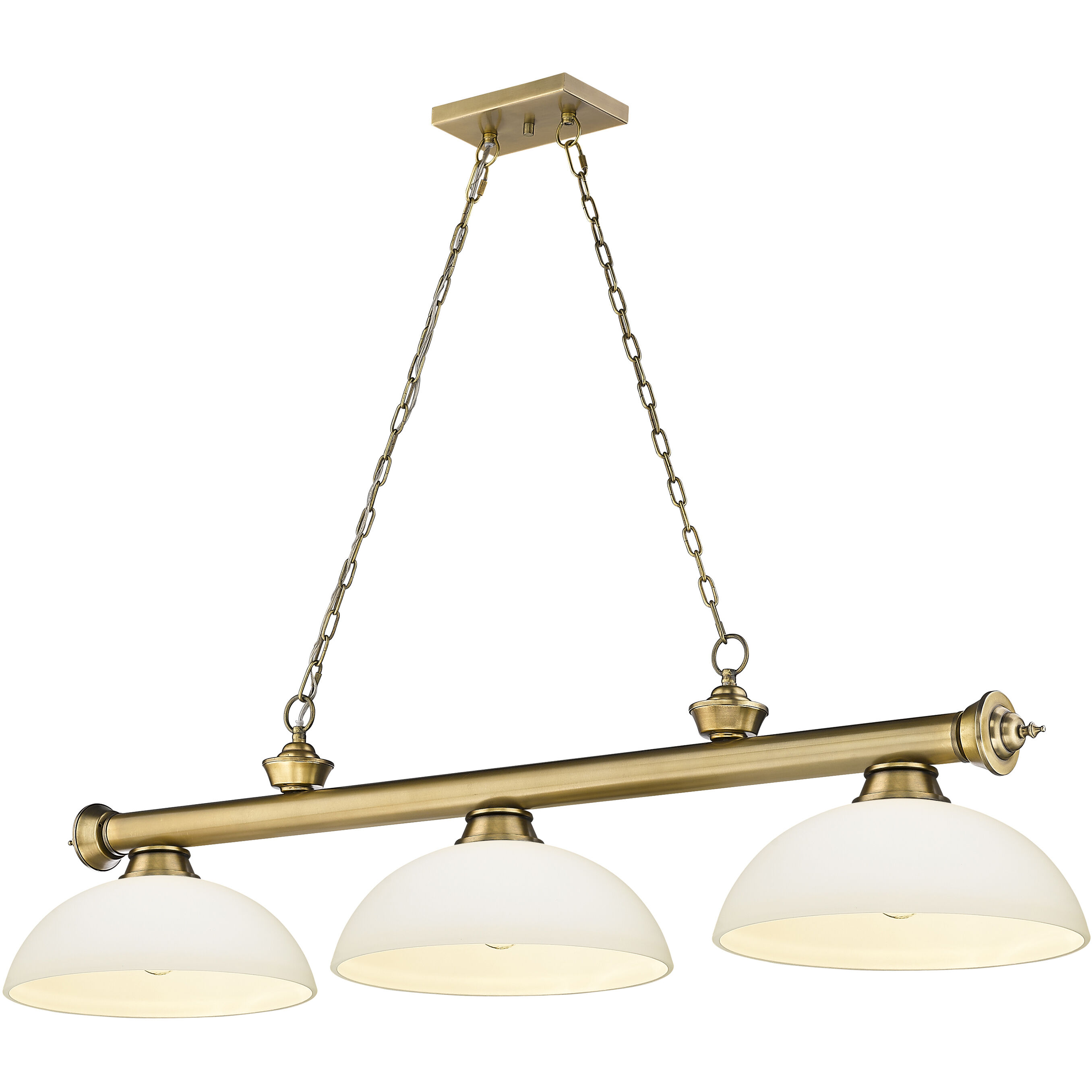 Cordon 3 Light 57.25 inch Rubbed Brass Billiard Ceiling Light in Matte Opal Glass