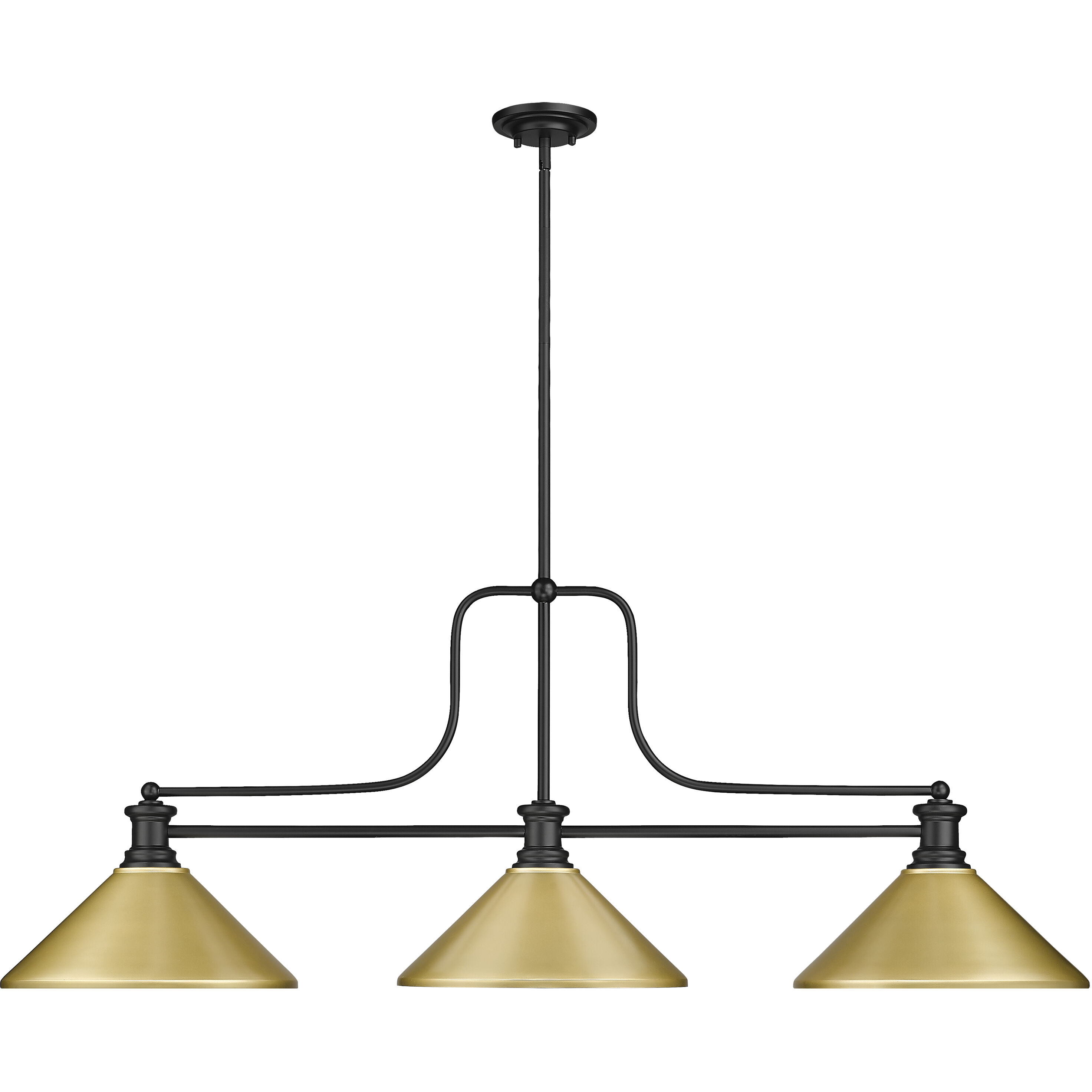 Melange 3 Light 52 inch Matte Black Billiard Ceiling Light in Satin Gold Steel